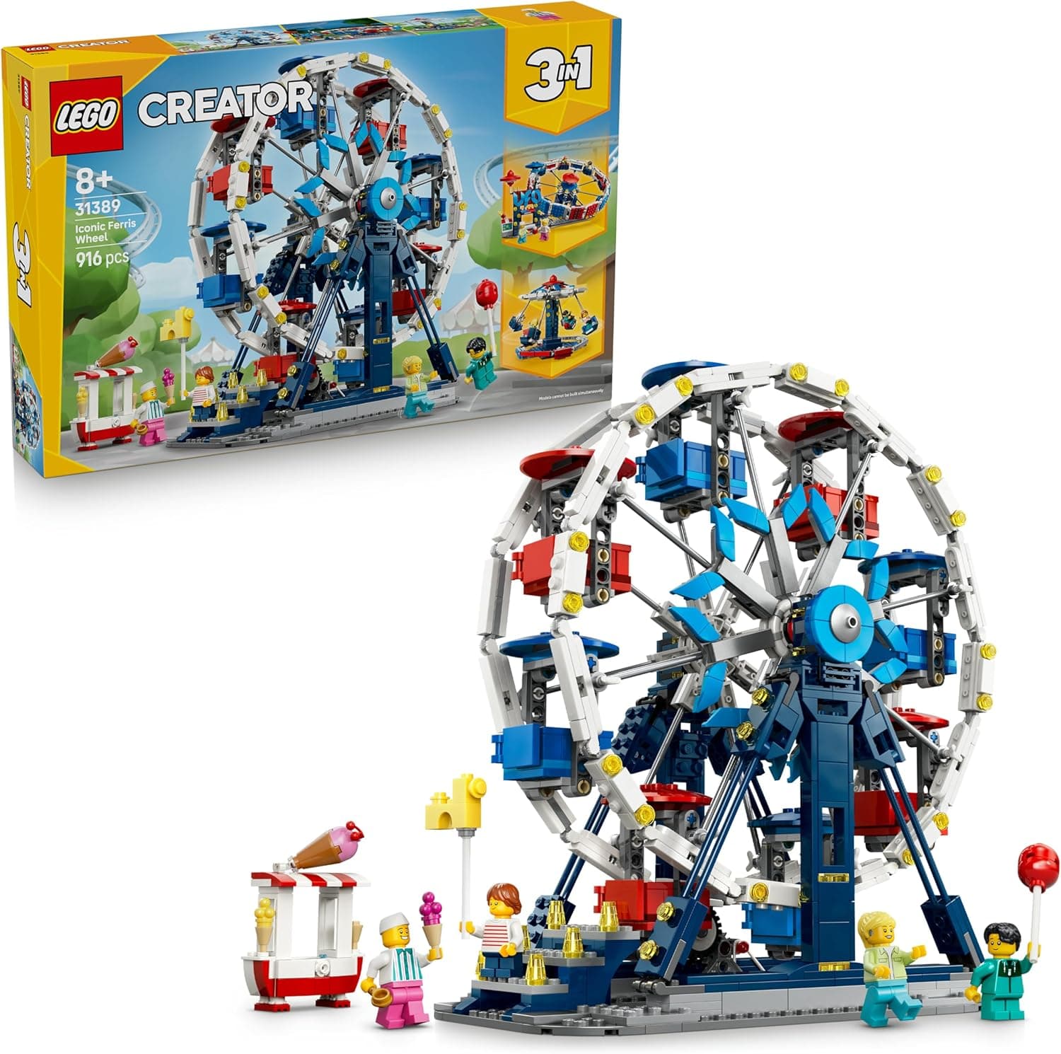 LEGO Creator 3en1 Noria Clásica de Juguete - Maqueta Transformable en Atracción UFO o Tiovivo - Decoración para la Habitación Infantil - Regalo de Cumpleaños para Niños y Niñas de 8+ Años - 31389