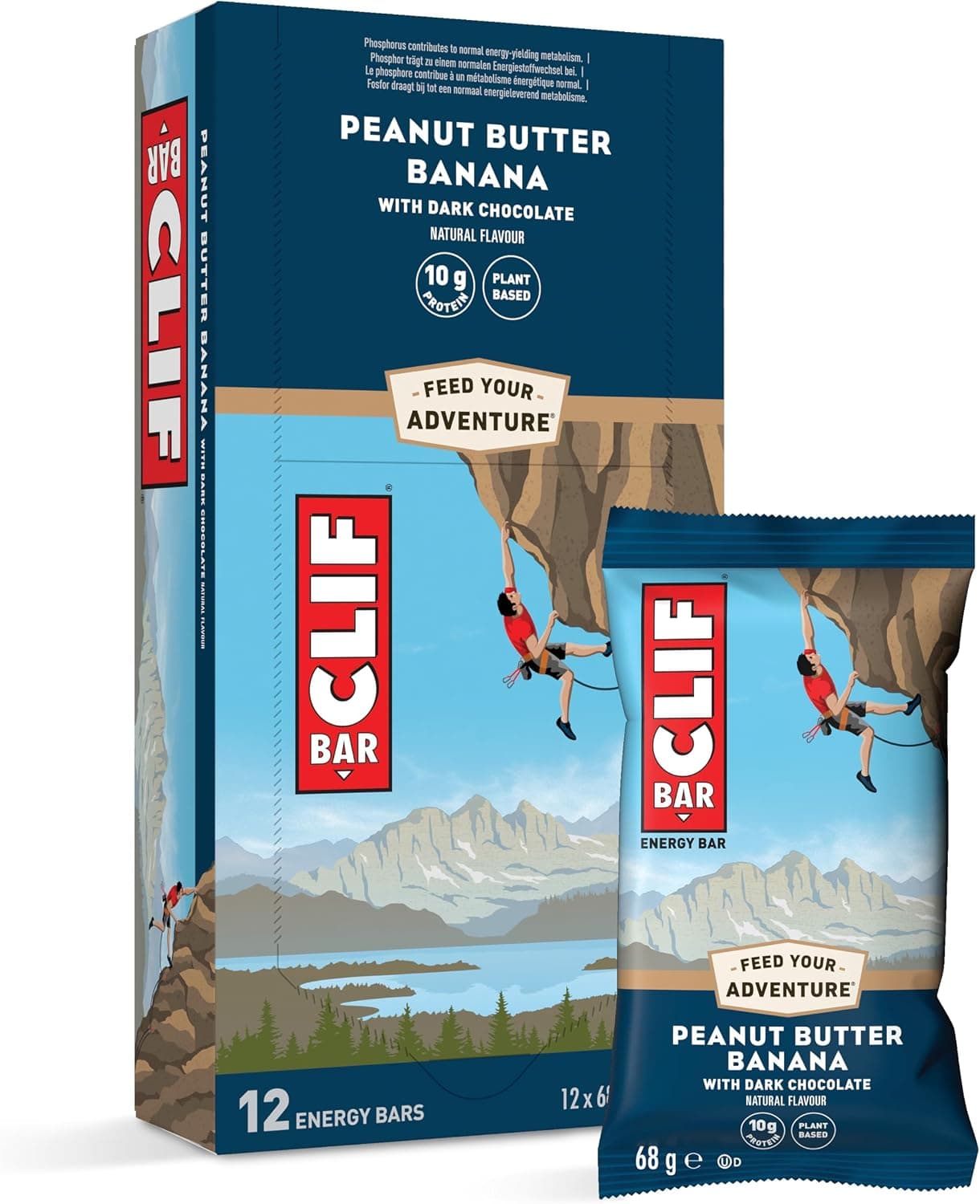 CLIF BAR Peanut Butter Banana Dark Chocolate Barrita Energéticas, 12 x 68 g