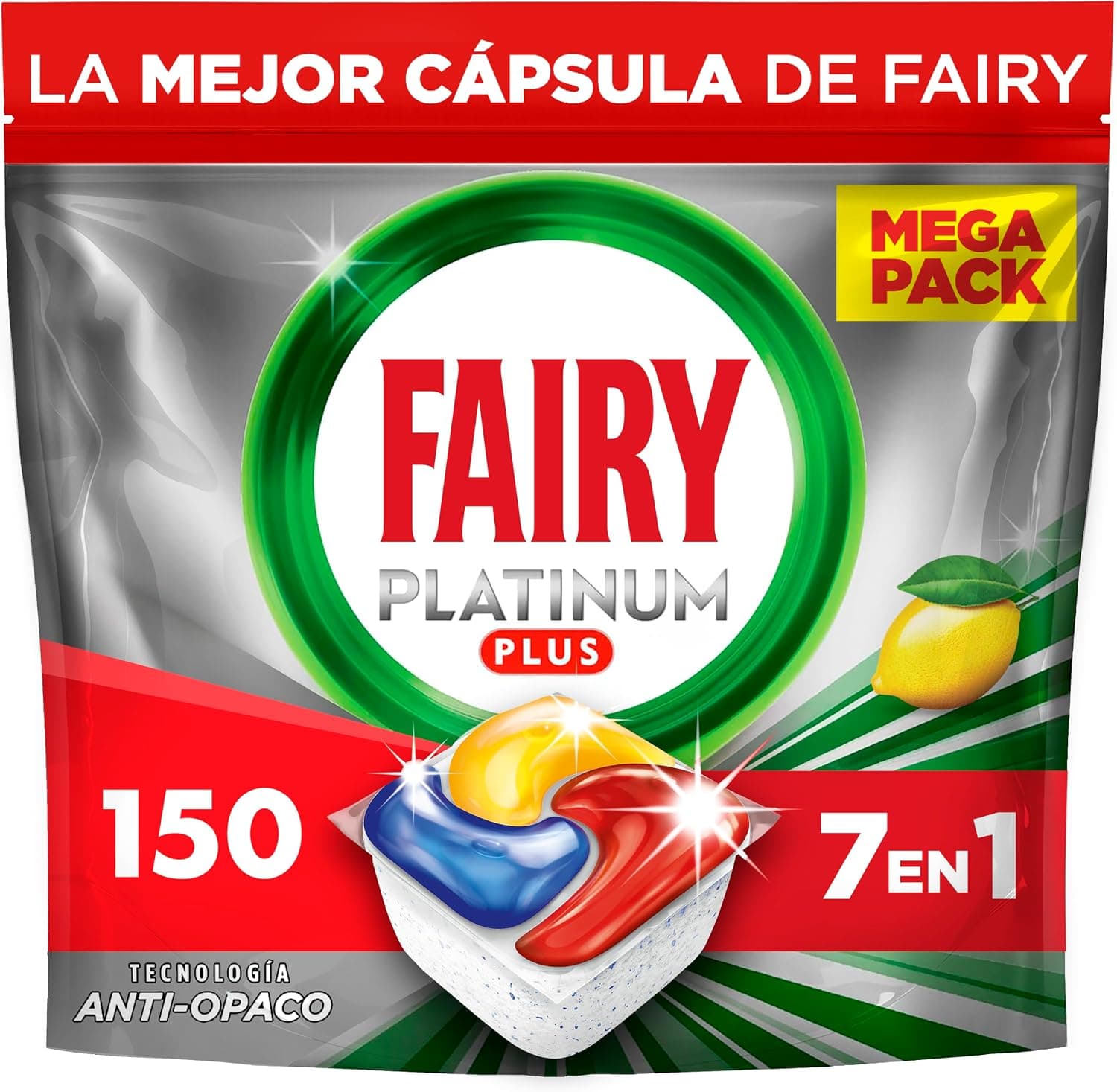 Fairy Platinum Plus Cápsulas Lavavajillas Para Máquina Limón, 5x30 Cápsulas