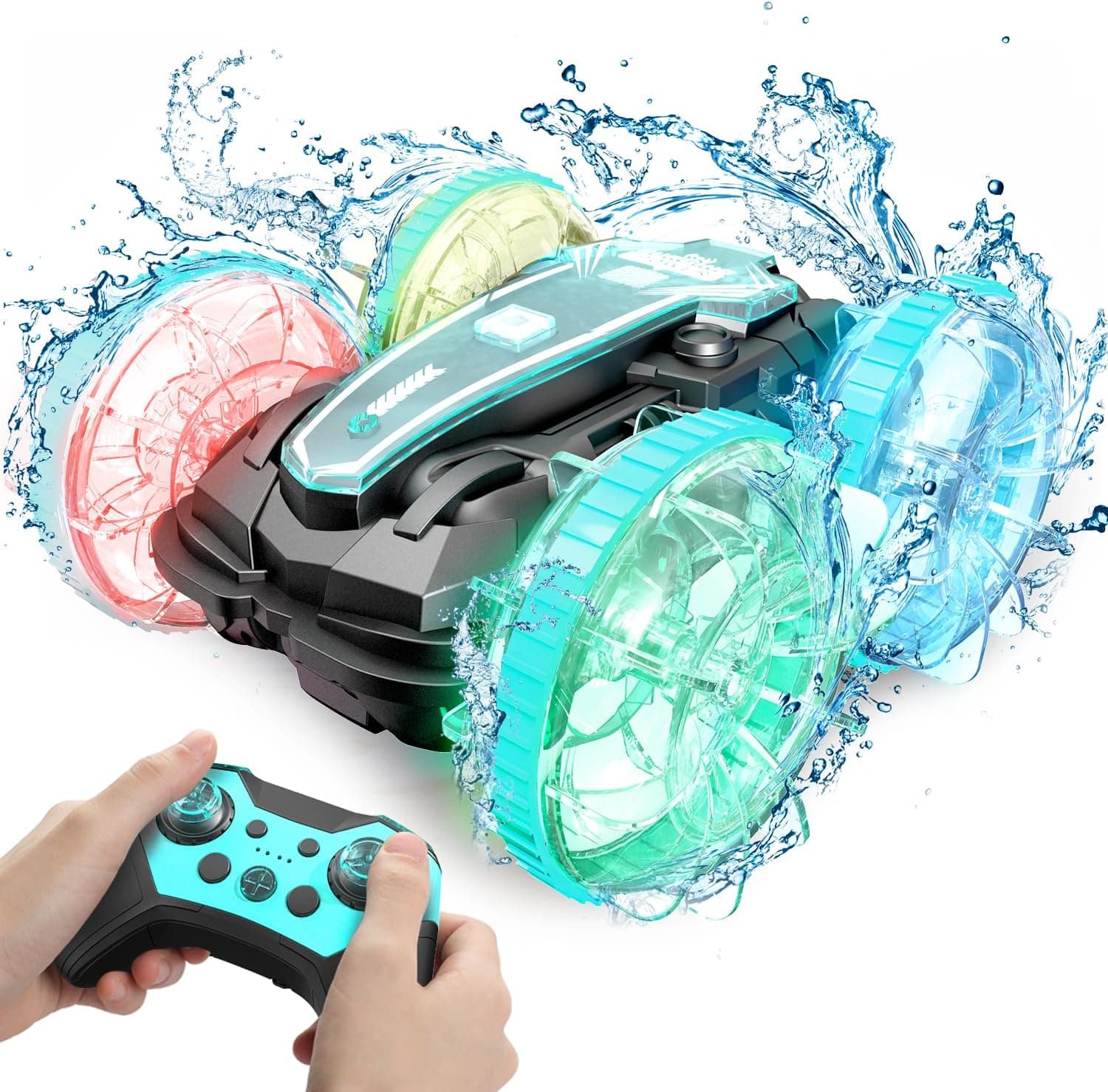 Korffe - Coche teledirigido Todoterreno, 4 WD 360 °Rotación 2,4 GHz RC Coche Todo Terreno, Impermeable, Stunt Car Offroad Juguete para niños, niño, Regalo de cumpleaños de Navidad para niña, 8 – 12