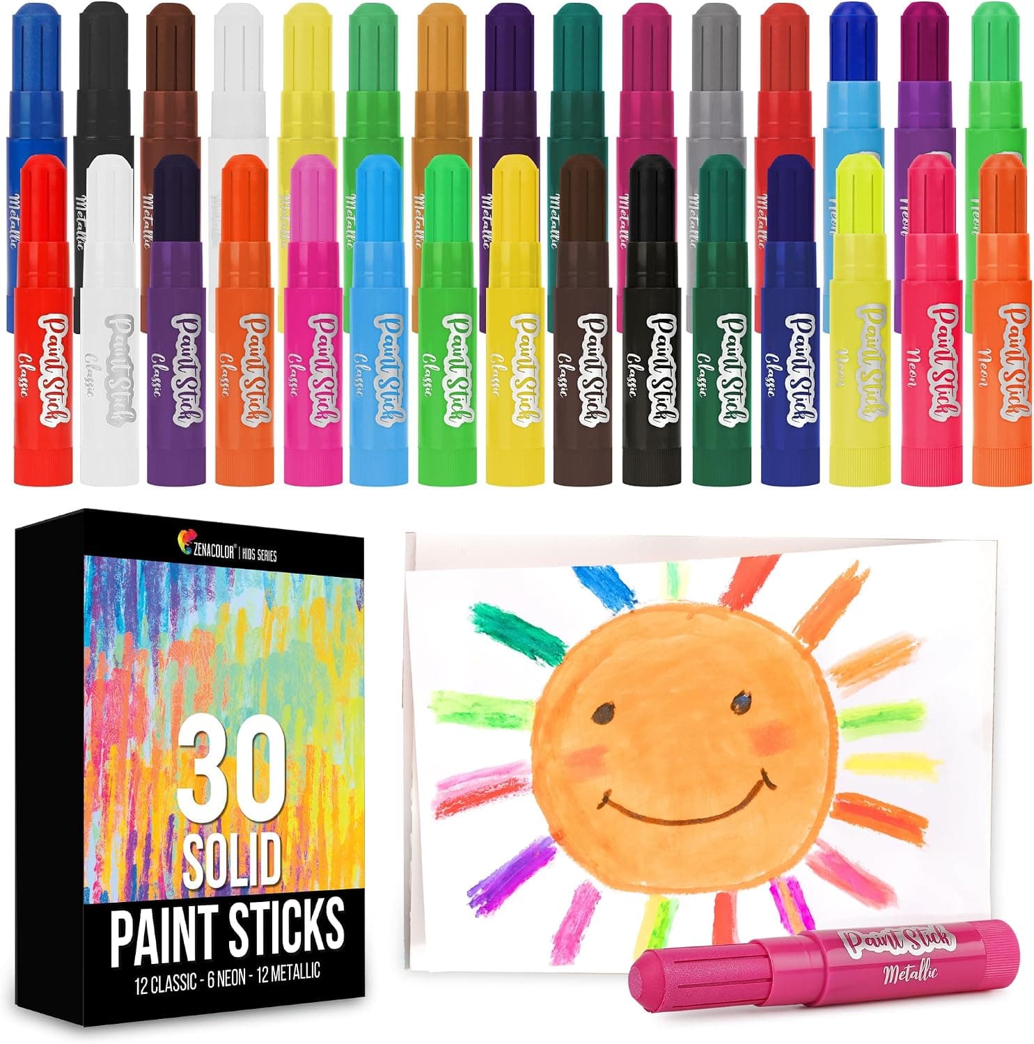 Estuche 30 Barras de Tempera Solida de Colores para Niños - Kit Pintura Niños y Bebes - Kit de Arte Infantil - Sticks de Pinturas Niños para Papel, Cristal, Cartón...