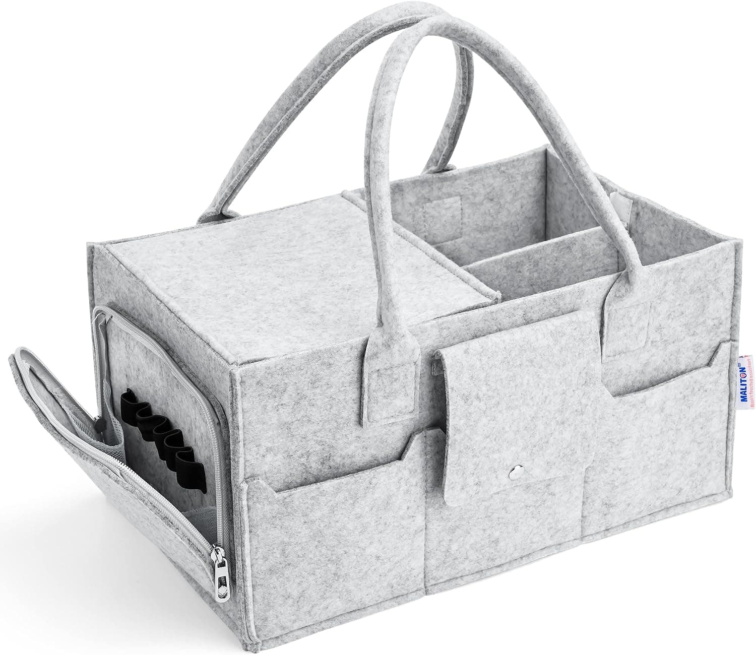 Maliton Cesta Organizadora BeBe, Organizador de carrito de pañales para bebés con Compartimentos Desmontables, Regalo para recién nacidos-Gris con Tapa