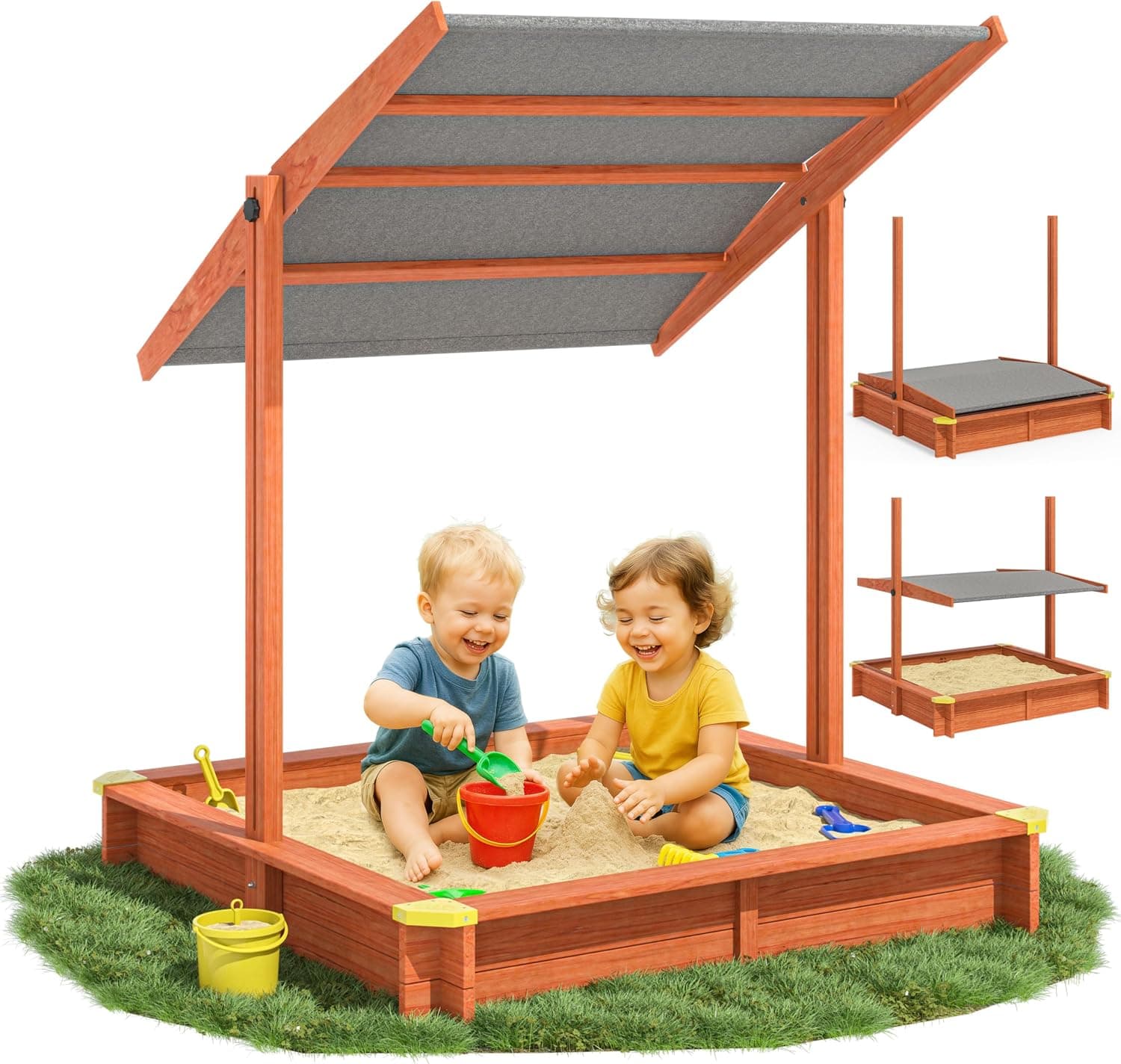 SPIELWERK Arenero Niños 120x120x120cm Techo Ajustable Madera Barnizada