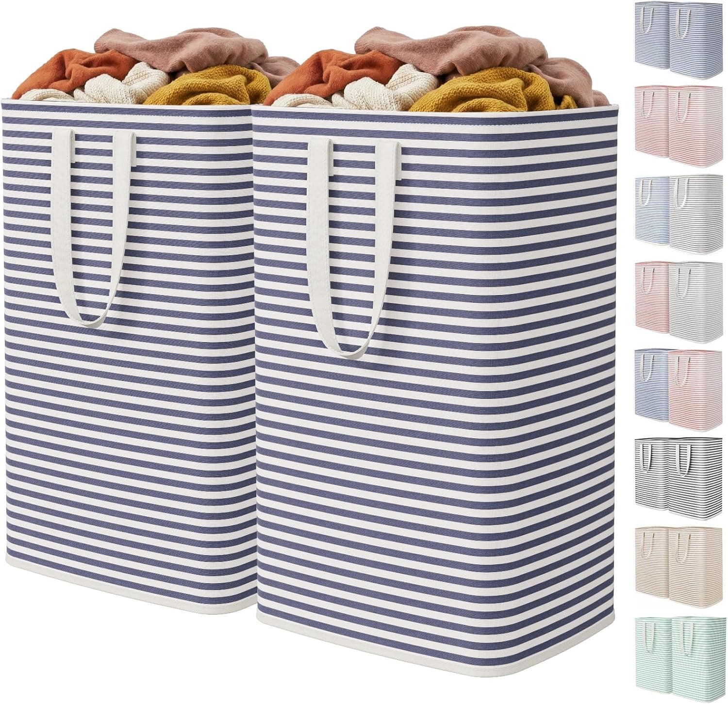 Lifewit Cesto Ropa Sucia, Cesta Ropa Sucia Impermeable con Asas Extendidas, Laundry Basket, Cubo Ropa Sucia Plegable, Bolsa Ropa Sucia para Baño, Dormitorio, Lavadero, 80L, Azul Marino, Paquete de 2