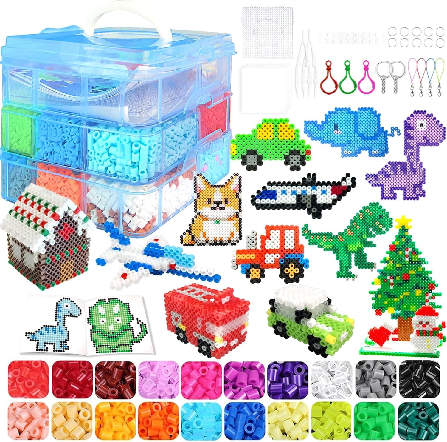 Cuentas Para Planchar, 11000 Piezas 5MM Abalorios Fusibles de 20 Colores Set con Caja de Almacenamiento, Guía del Usuario,Decoracióny Ideas de DIY Manualidades para Niños Cumpleaños Navidad (5mm)