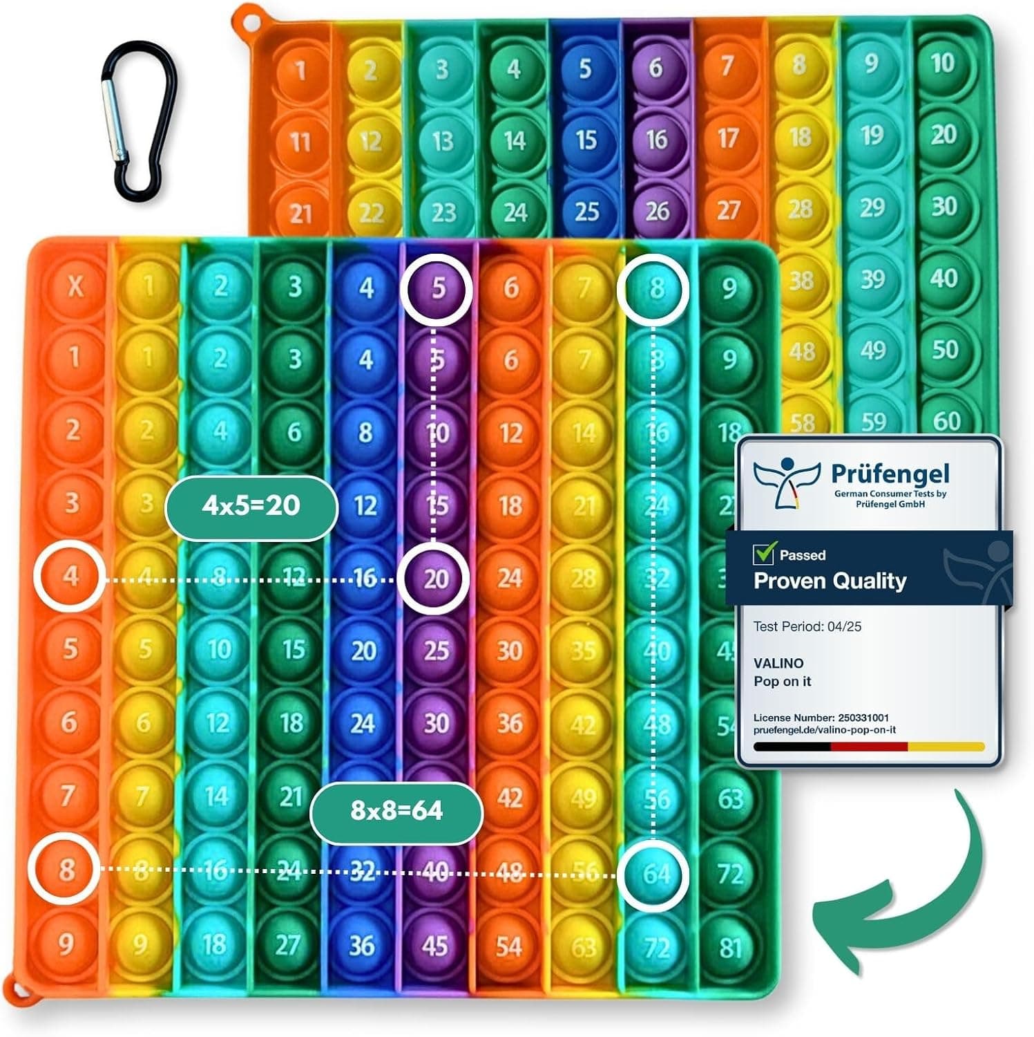 Pop on It 2 en 1 Tabla de Multiplicar y Tabla del 100 | Juego Educativo de Multiplicación para Montessori | Fidget Toy XXL Pop On It (Multicolor)