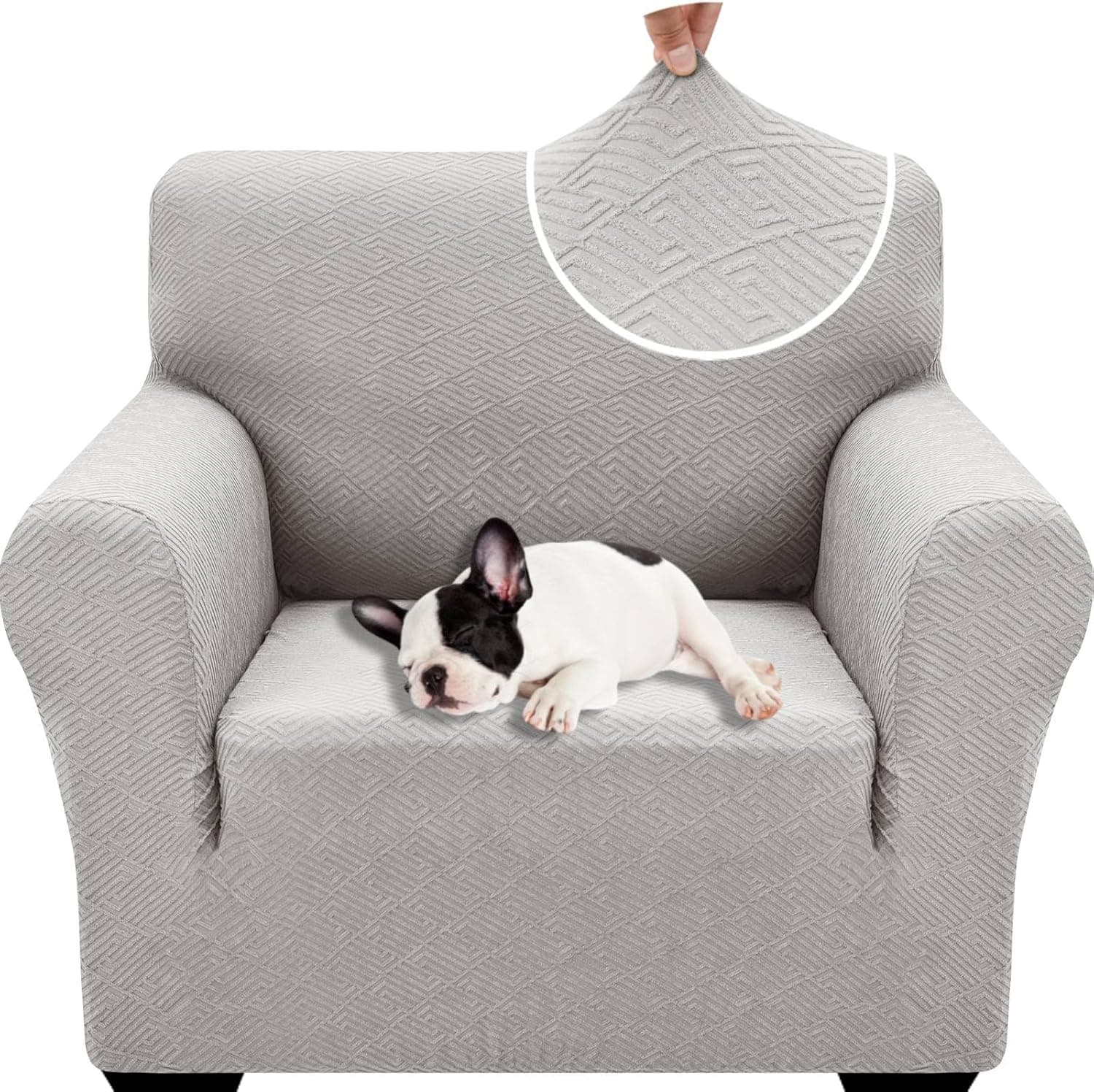 XINEAGE Funda de Sofá 1 Plaza, Fundas Sofa Elasticas para Salón, Fundas de Sofa Ajustables, Funda de Sofá Jacquard para Perros/Mascotas, Protector Sofa Antideslizante (1 Plaza, Gris Astilla)