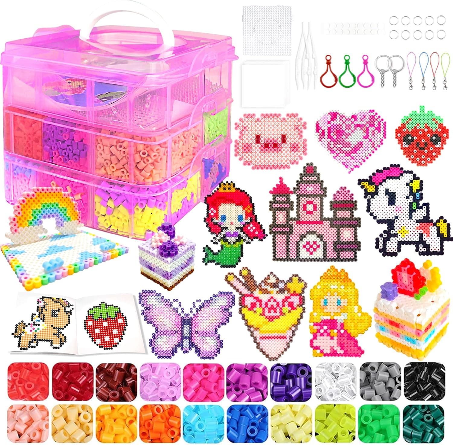 Cuentas Para Planchar, 11000 Piezas 5MM Abalorios Fusibles de 20 Colores Set con Caja de Almacenamiento, Guía del Usuario, Diseño DIY de Joyas.Kit Manualidades Niños, Regalo Navidad y Cumpleaños