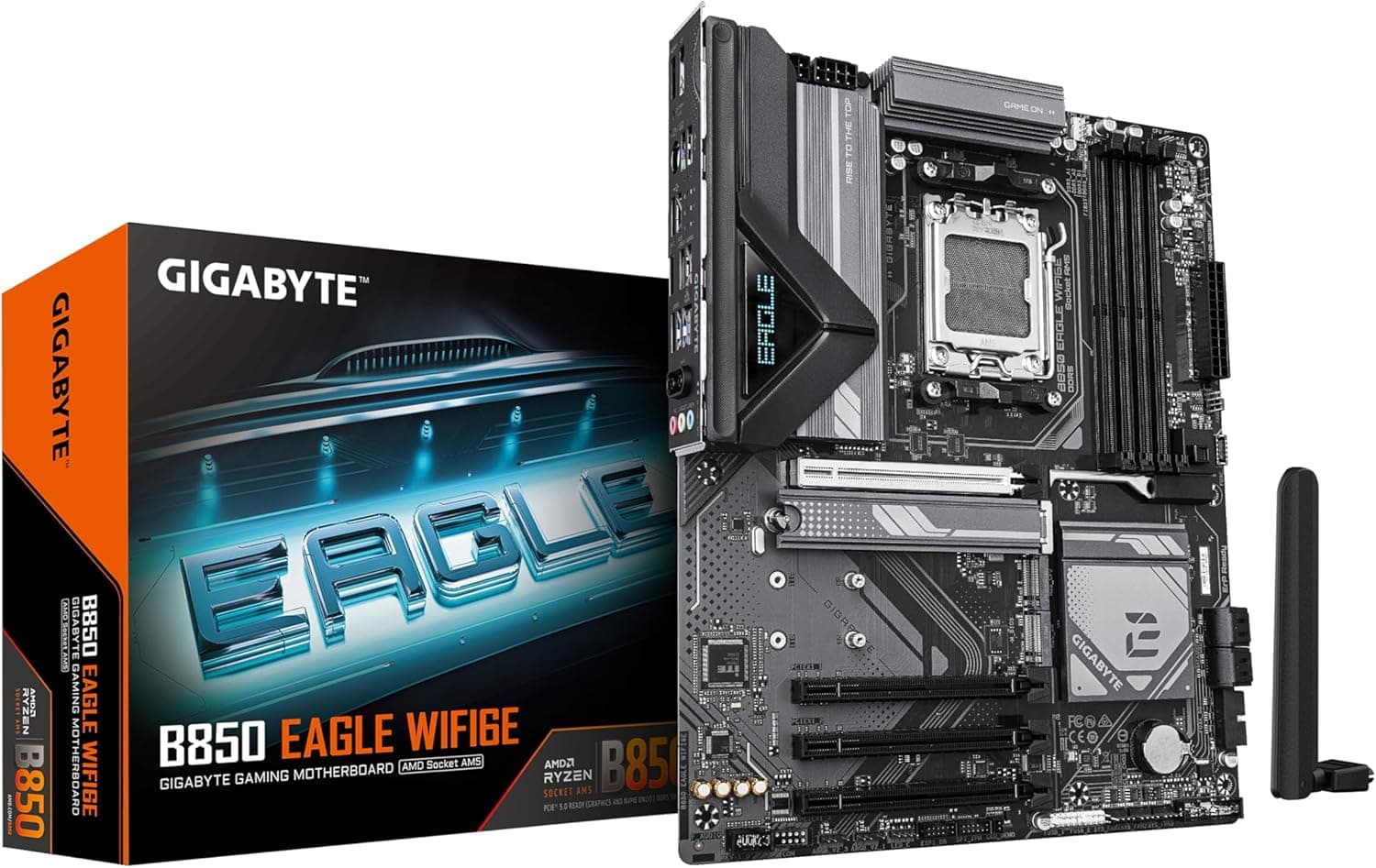 GIGABYTE B850 Eagle WIFI6E Placa Base - Procesadores AMD Ryzen Serie 9000, VRM Digital de 8+2+2 Fases, hasta 8200MHz DDR5 (OC), 1xPCIe 5.0 + 2xPCIe 4.0 M.2, LAN GbE, WiFi 6E, USB 3.2 Gen 2