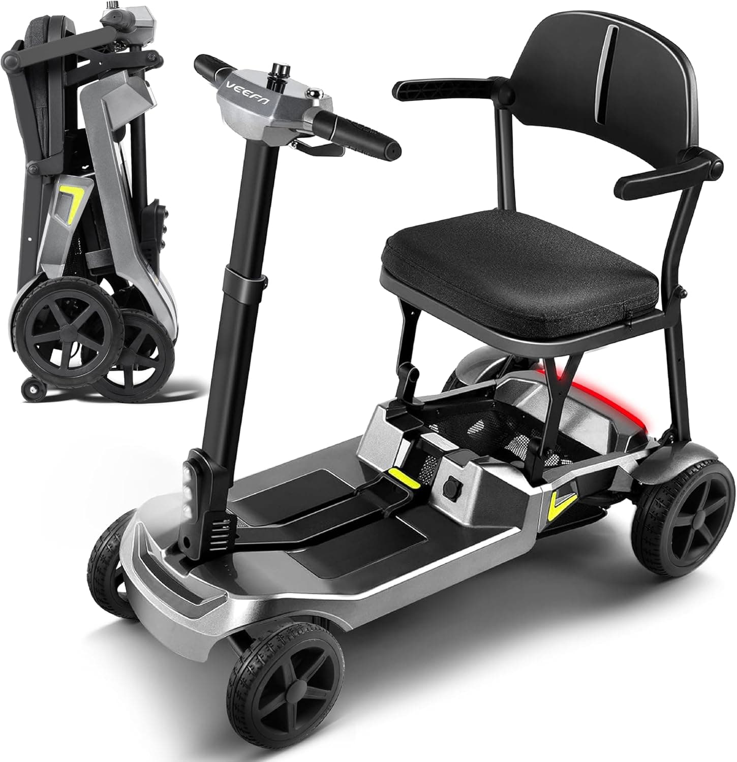 VEEFA Scooter Eléctrico 4 Ruedas, Construcción Ligera 17kg, Batería Doble
