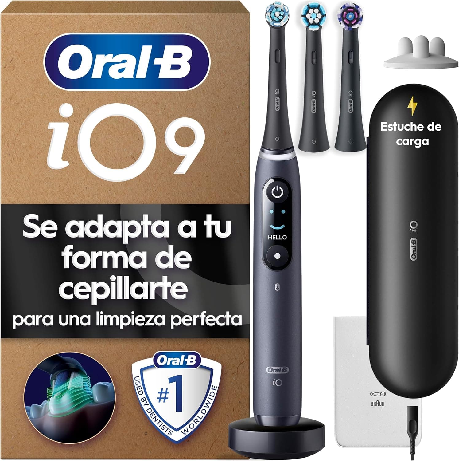 Oral-B iO 9 Cepillo de Dientes Eléctrico con 3 Cabezales, Negro