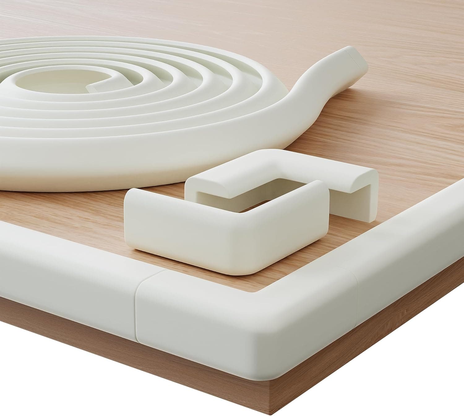 SafeMate Protector de Bordes y Esquinas para Bebés – 6m de Espuma de Seguridad para Mesa y Muebles – 10 Protectores Adhesivos – Protección Infantil para el Hogar – Blanco Lana