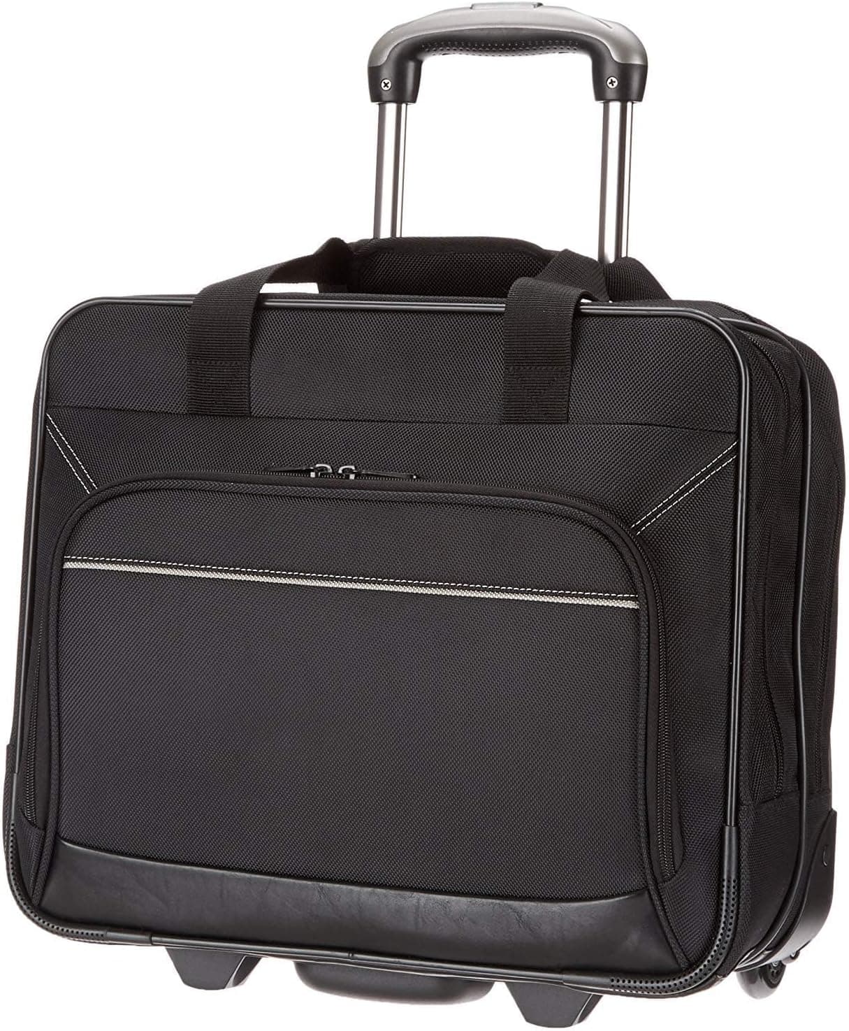 Amazon Basics Maletín para portátil con Ruedas de rápido Movimiento y Bolsillo Delantero accesible, Compatible con portátiles de hasta 15.6 Pulgadas (39.6cm), Negro