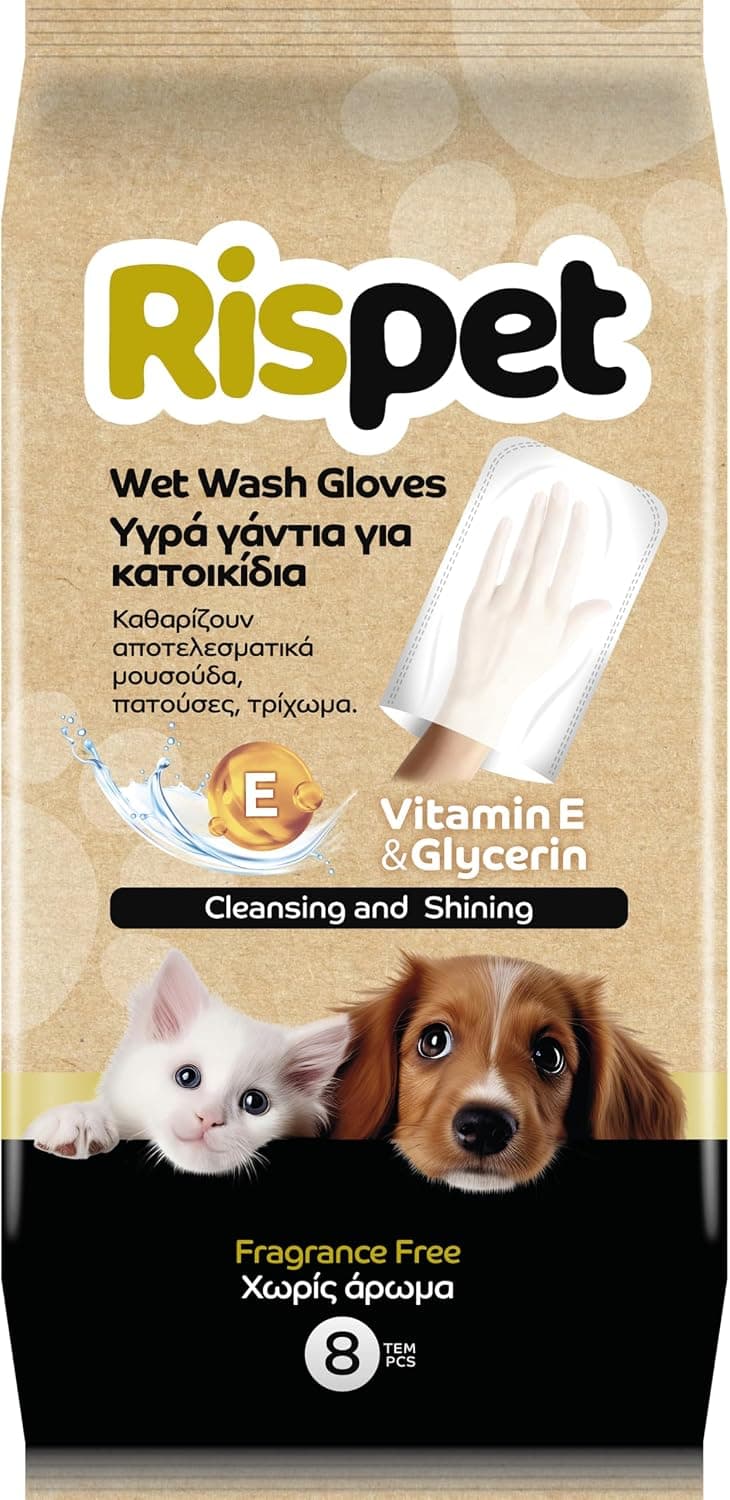 Toallitas de Guante desinfectantes para Limpieza de Perros, Gatos y Animales domésticos, eliminan el Pelo y limpian, Guantes higiénicos Desechables, 8 Guantes