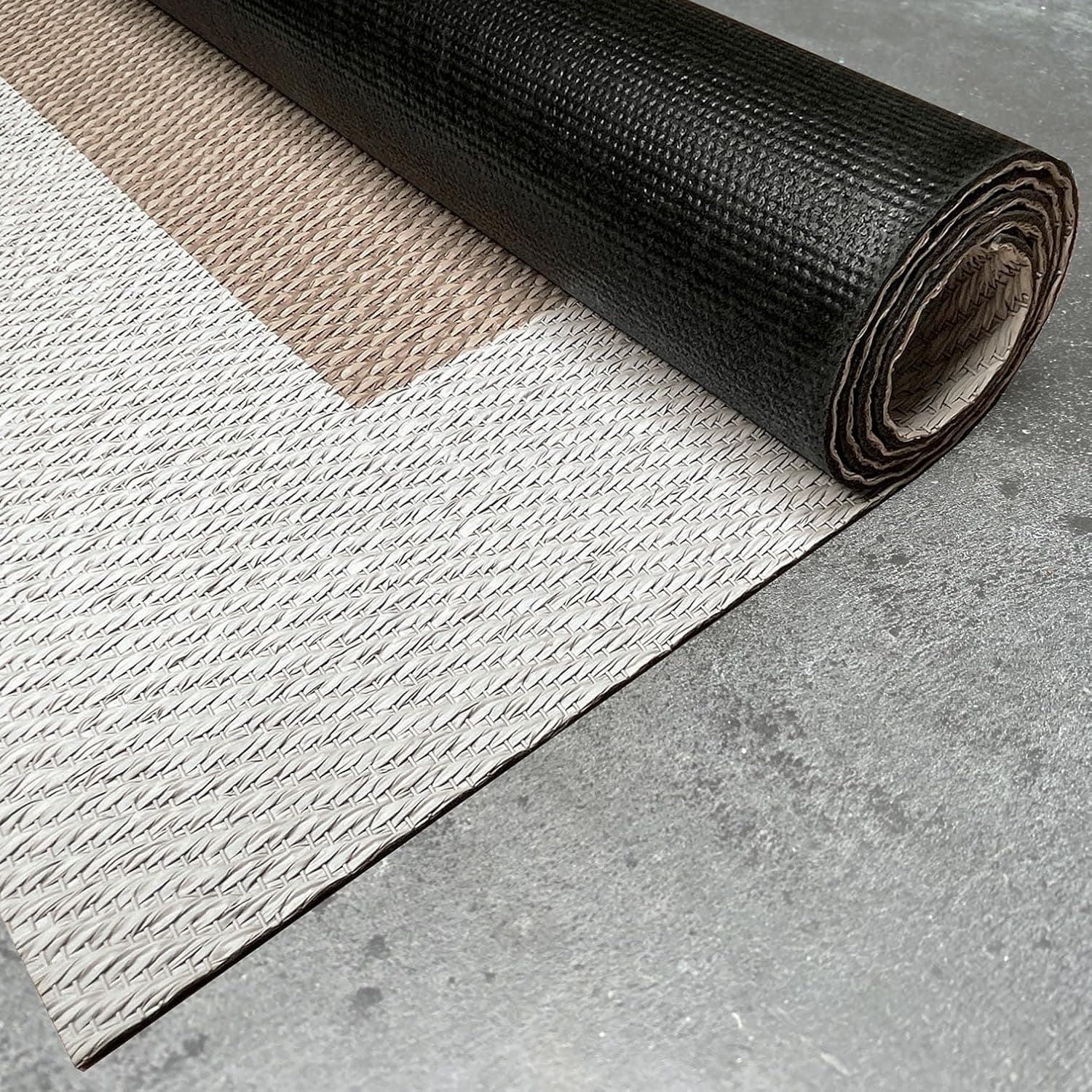 Alfombra vinílica de tejido trenzado de alta gama Beige-Blanco 60x90 cm