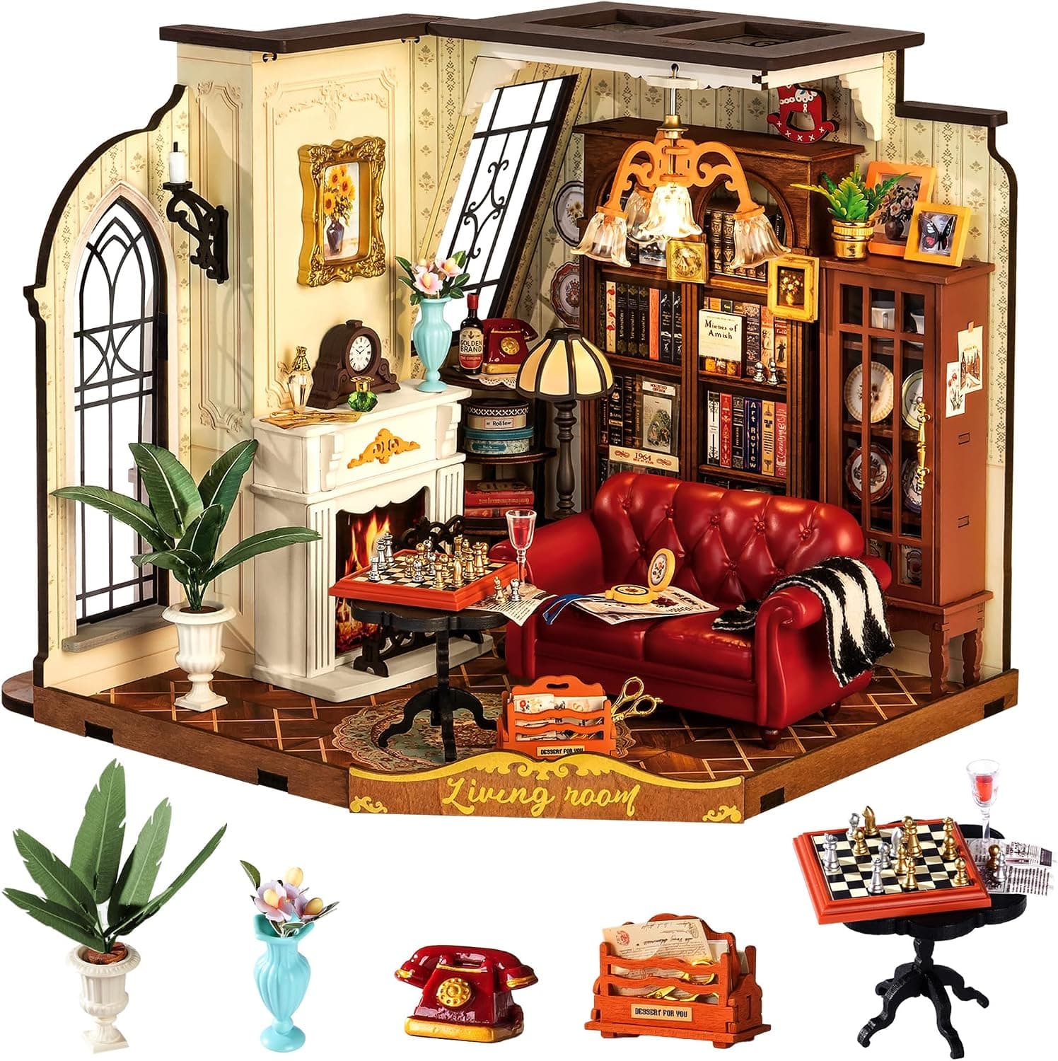 Rolife Casa de Muñecas Sala de Estar de Catherine Kit de Modelo Casa de Muñecas en Miniatura de Madera para Construir para Adultos Decoración del Hogar Regalo de Cumpleaños para Niñas