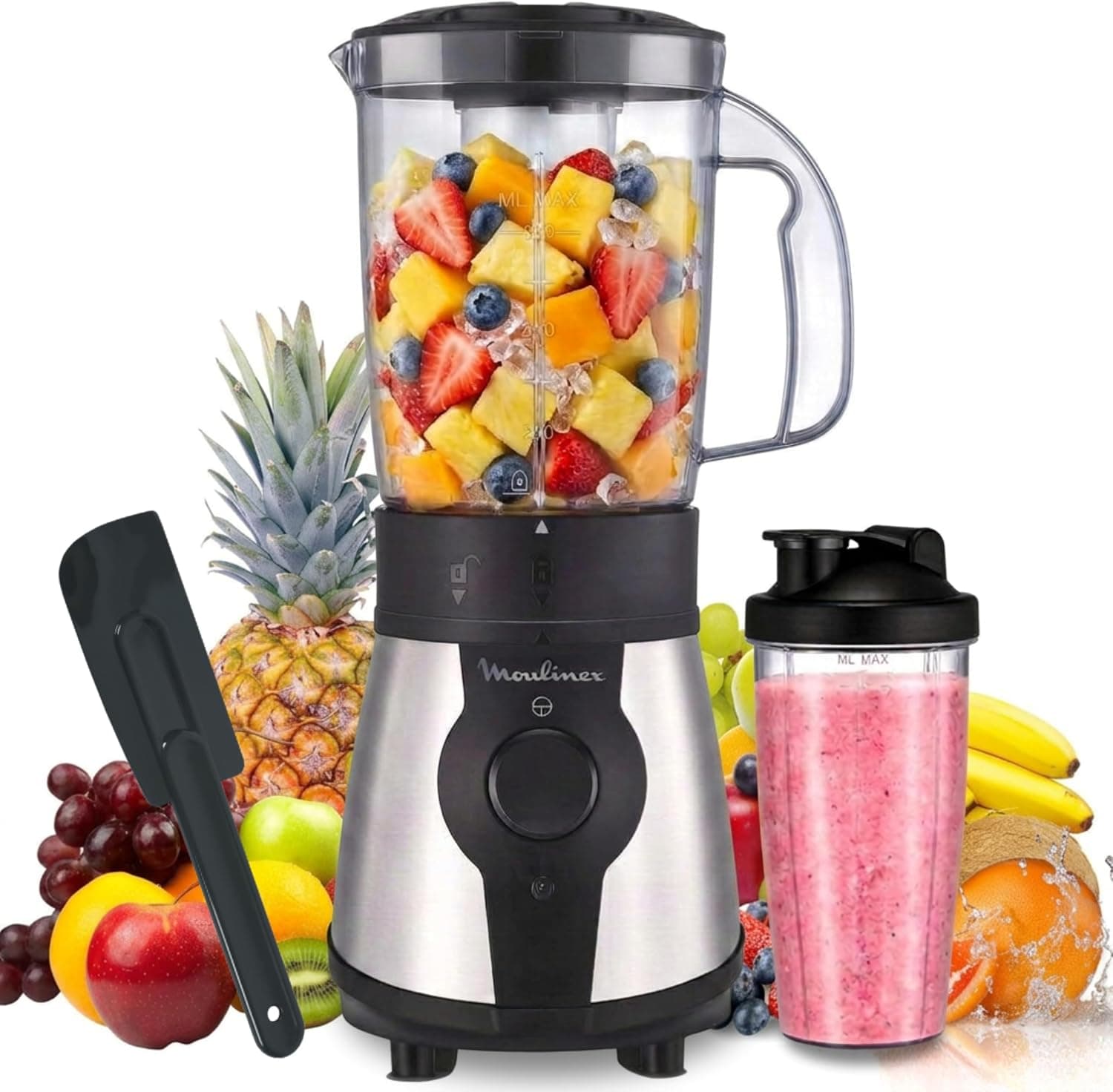 Moulinex Blend & Go, Batidora de vaso de 300W, Jarra de 1,3 L