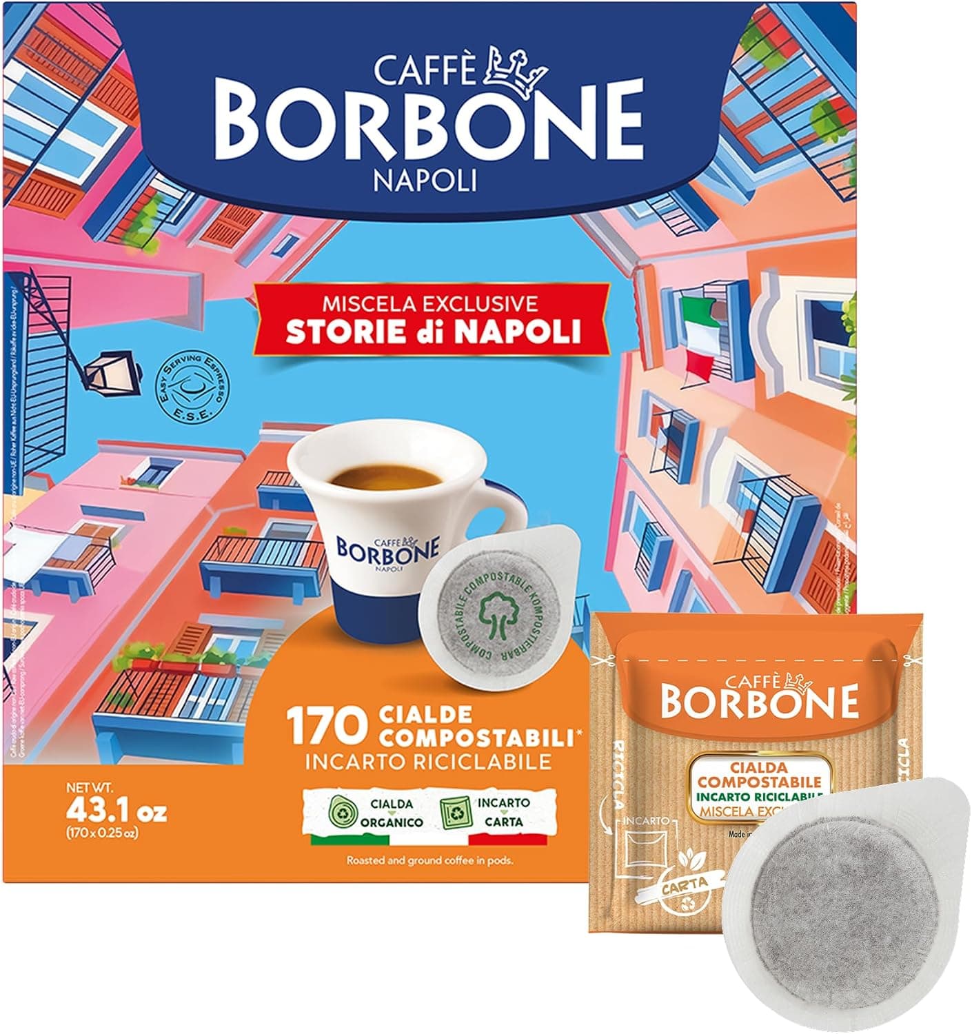 Caffè Borbone Cápsulas Compostables, Mezcla de Café Exclusiva - 170 Cápsulas - Compatibles con el Sistema ESE Cápsulas de Papel de 44 mm