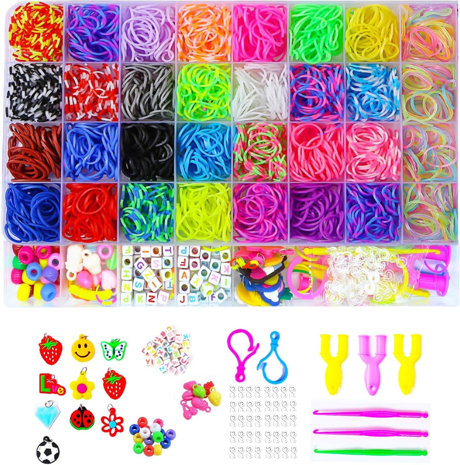 Yestrong 2500+ Gomas Para Hacer Pulseras, Gomas Elásticas Plásticas kit, para Hacer Collares de Goma de Juguete para Niños de Anillos y Collares de Bricolaje manualidades