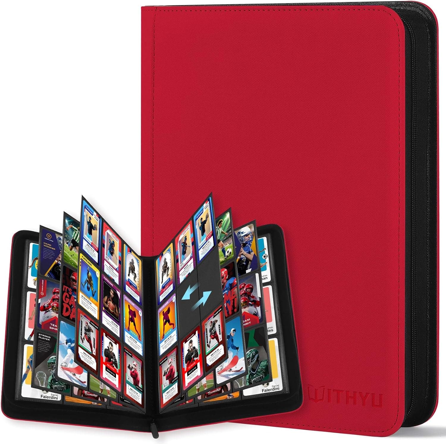 WITHYU 9 Álbum Coleccionista para Cartas - Capacidad 540 Cartas, Portacartas Impermeable y Antigolpes con Carga Lateral para TCG/Juegos/Deportes, Diseño Sin Anillas y Cremallera (Burdeos)