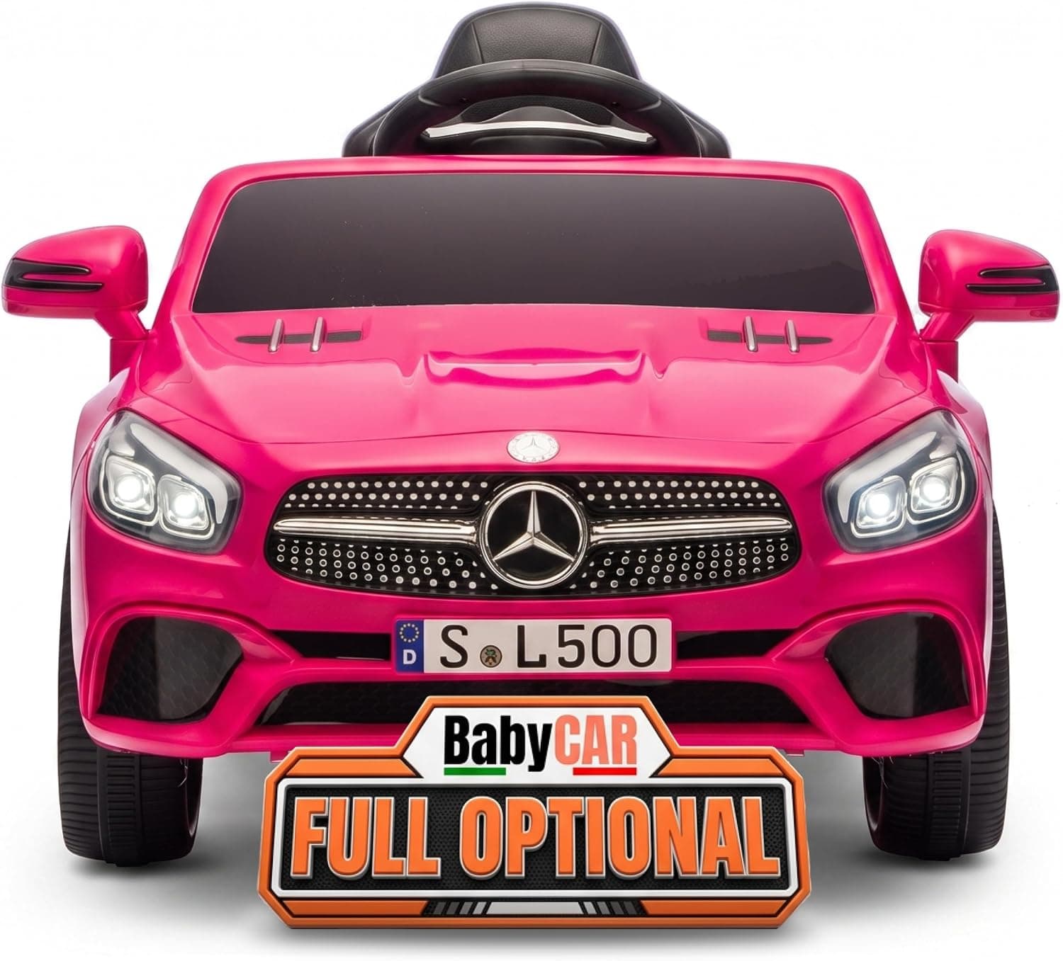 BabyCar Mercedes SL 500 | Coche Electrico para Niños 12V con 2 Motores 30W | Carro Electrico Infantil con Mando Parental, Asiento de Piel, Puertas Abatibles, MP3/Bluetooth | Mercedes Oficial | Fucsia