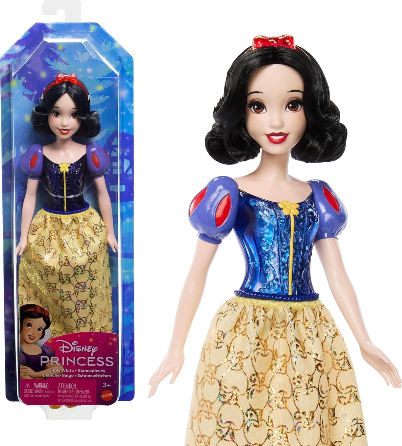 Mattel Disney Princess Blancanieves Muñeca princesa con pelo corto, juguete +3 años (HLW08)