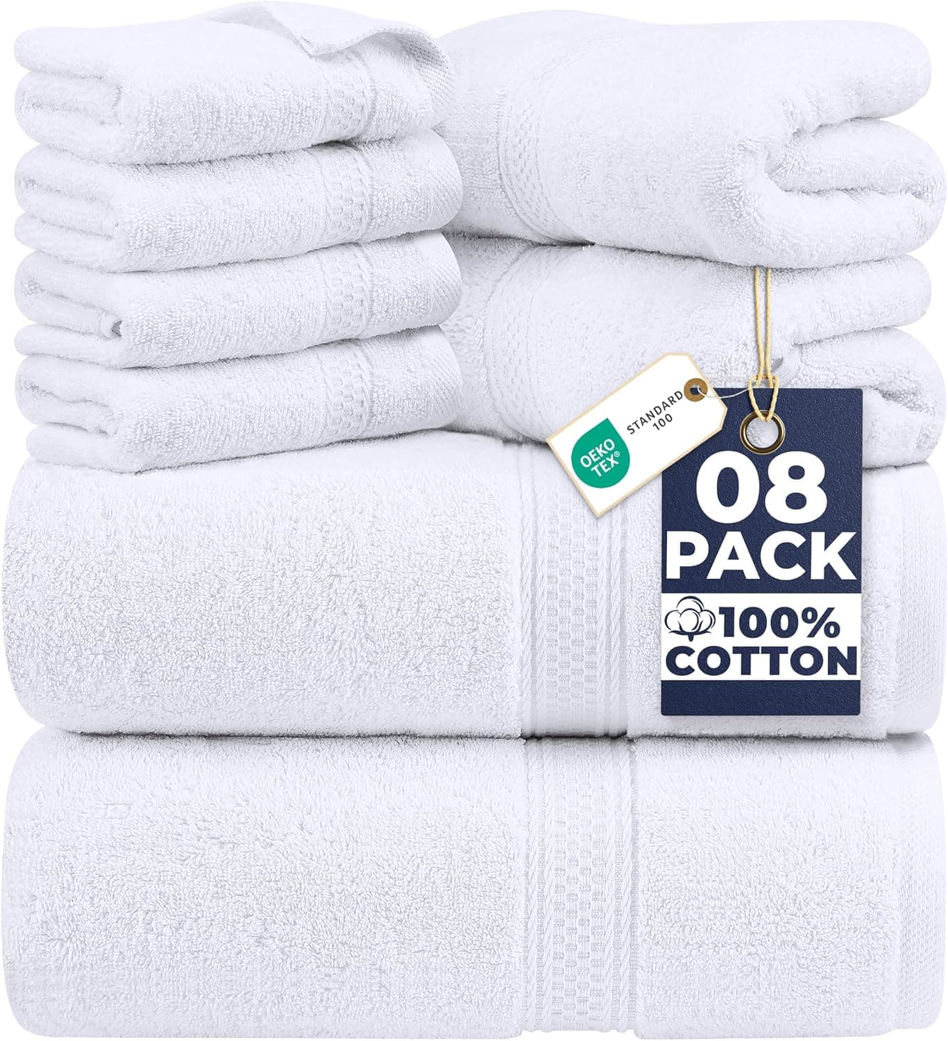 Utopia Towels - Juego Toallas Baño Completo 8 Piezas (Blanco)