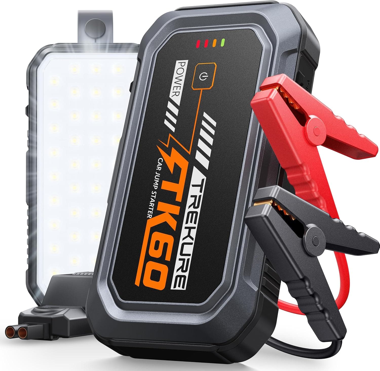 TREKURE TK60 Arrancador de Coches 7000A, Arrancador de Baterías de Coche con Boost(hasta 9,0L de Gas y 8,5L de Diésel), Panel Magnético Frontal, Luz LED de Panel Completo 4 en 1 y Mango de Apertura
