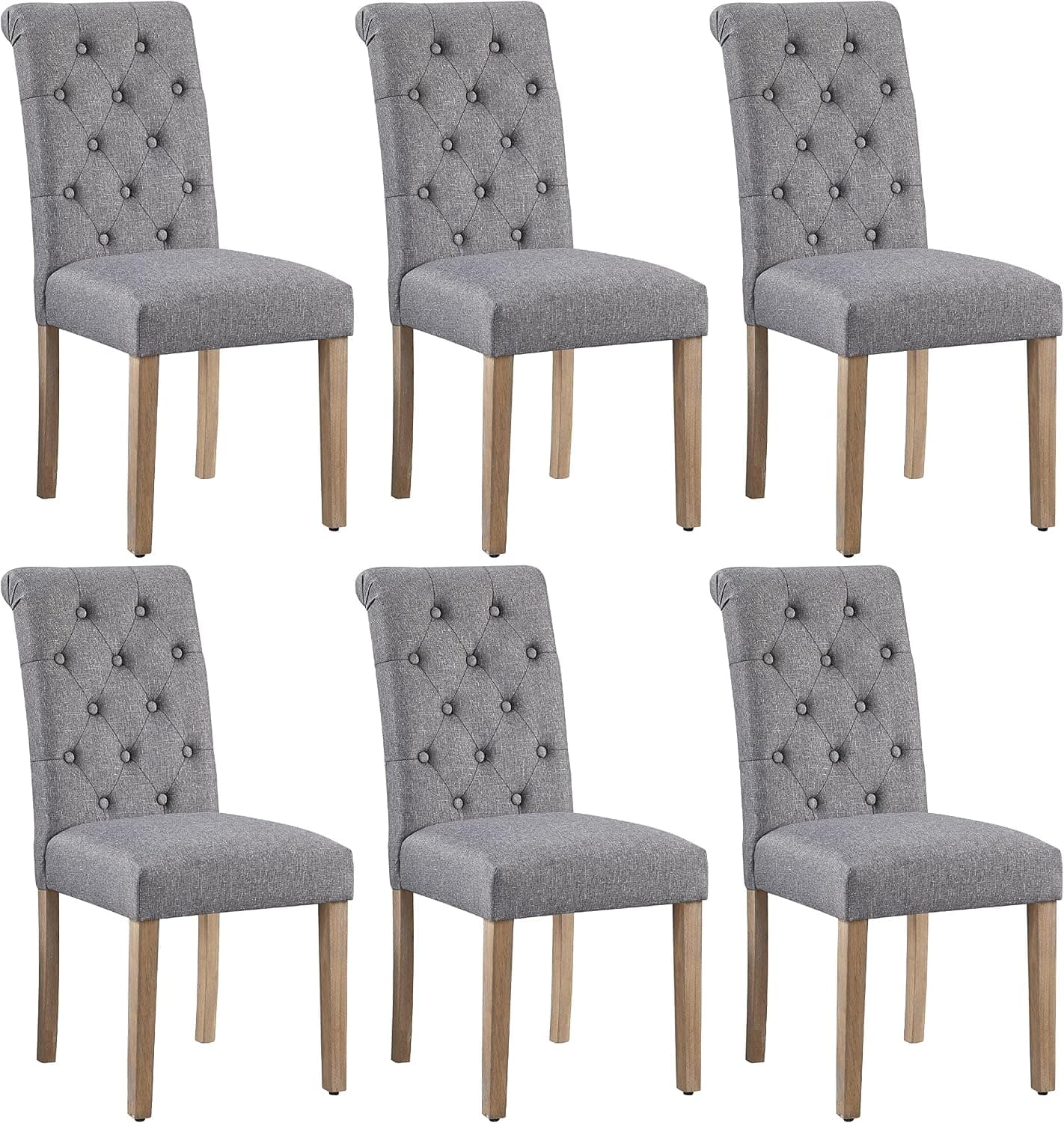 Yaheetech Juego de 6 Sillas de Comedor Silla Acolchada de Tela Gris Oscuro