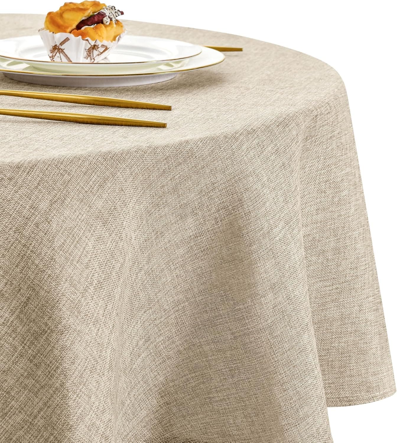 DWCN - Mantel Redondo Antimanchas, Efecto Lino, Lavable e Impermeable, Beige, 180 cm, Redondo, fácil de Lavar y Planchar, Mantel para Comedor, jardín al Aire Libre, jardín, Fiesta, Boda o casa