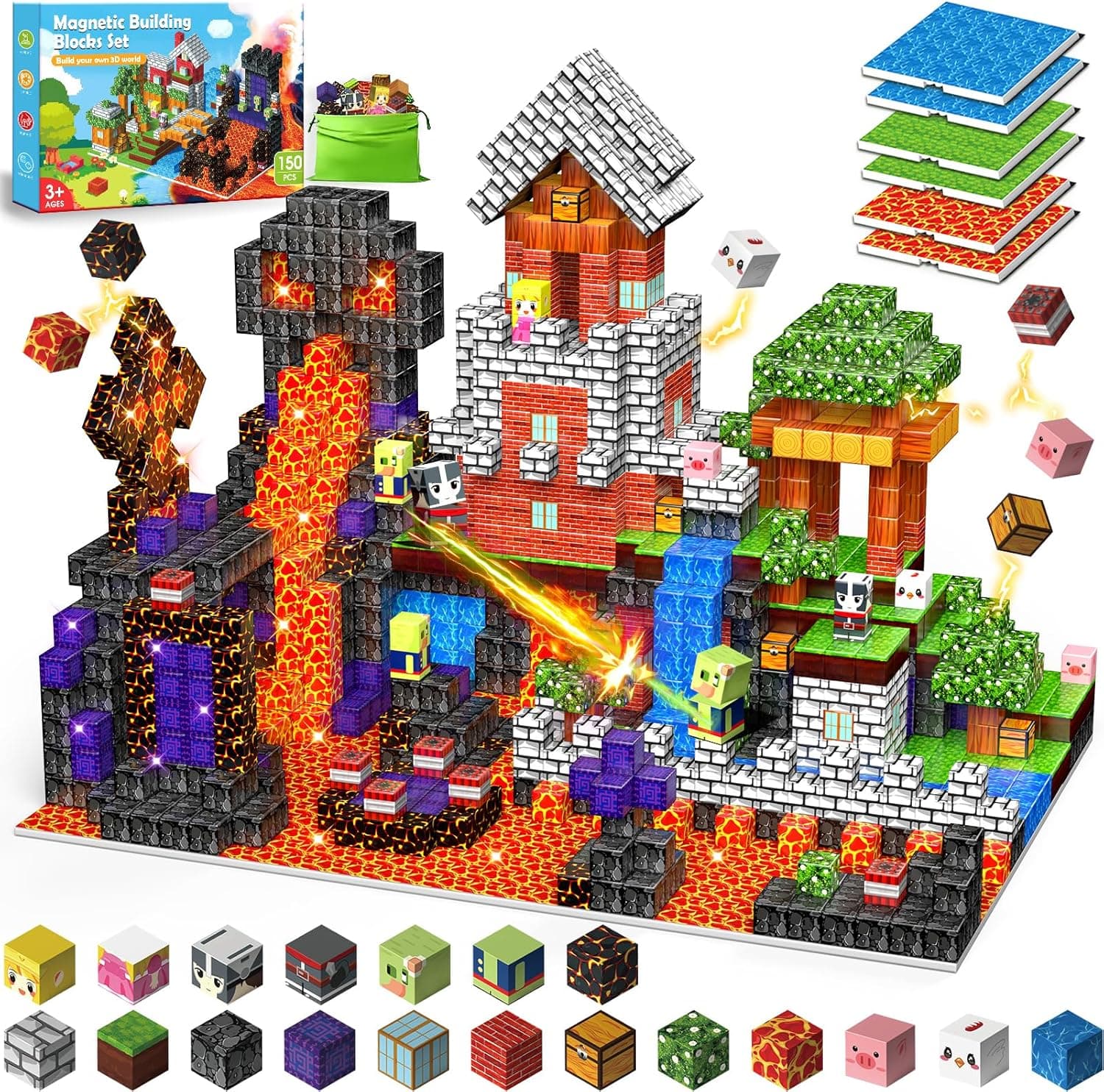 Wootoyz 150 Piezas Bloques Magneticos Construccion, Juguetes Niño Niña 3 4 5 6 Años Cubos Magneticos Blocks Regalo Niño 3-6 Años Juguetes sensoriales Stem Montessori