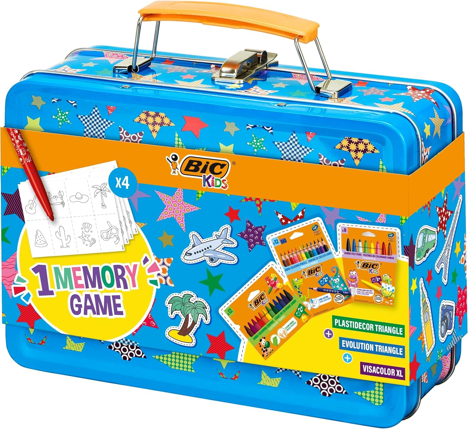 BIC Kids Memory Game Travel Case, Maletín de Viaje para Niños Educativo. Set de Lápices, Ceras y Rotuladores de Colores. Incluye juego de memoria de 32 piezas