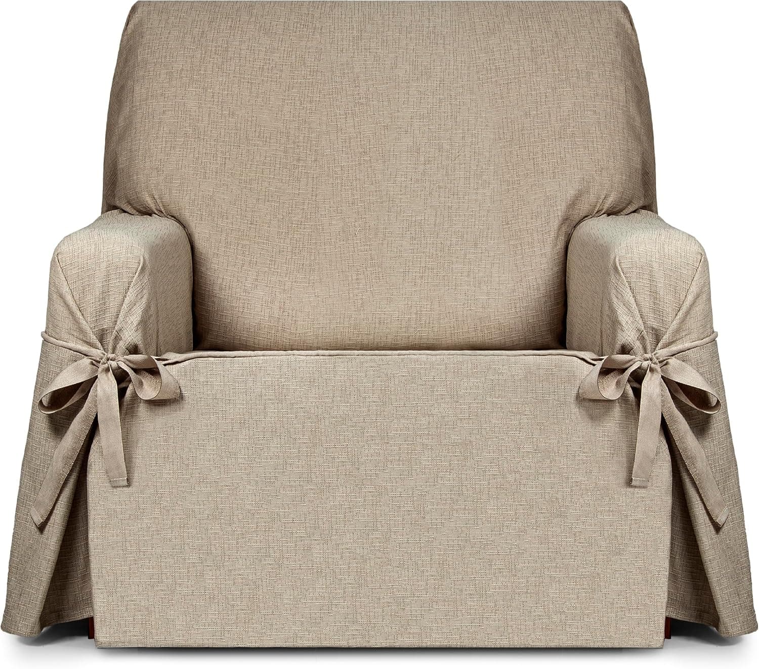 Eysa Genna Funda de sillón Antimanchas 1 Plaza con Lazos, para sillones de 80 cm-120 cm Respaldo orientativamente (Unos 55 cm - 60 cm de sentada del sillón), Beige.