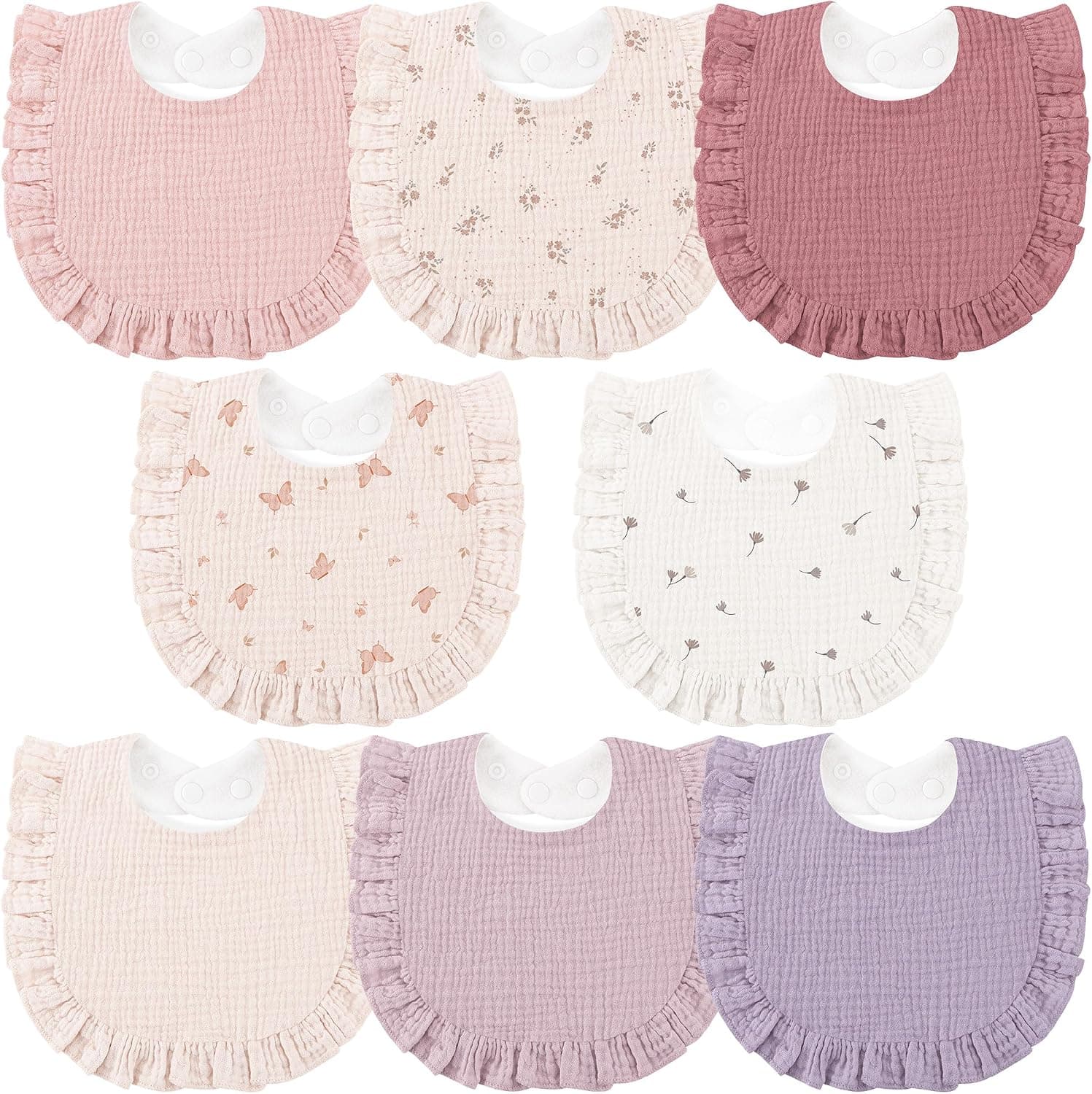 Bearmoss Baberos Bebé Recién Nacido Muselina de Algodón Bavoirs Bebe,Absorbe y Ajustable Baberos Bandana,Baberos para Bebés en Fase de Dentición para Bebe 8 Piezas