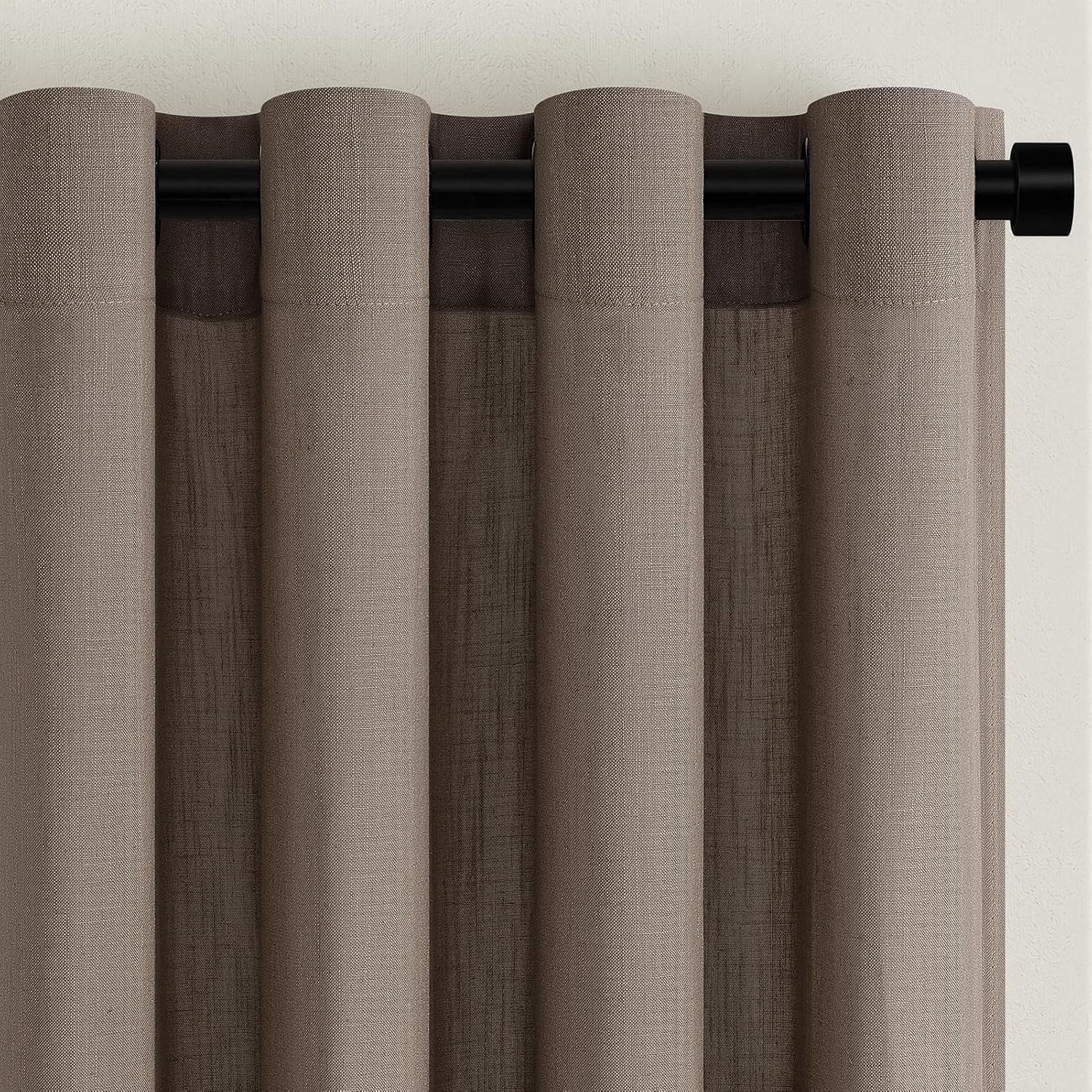 Topfinel Cortinas de Visillo Lino Oscuro, 2 Piezas 140 x 145 cm, Translúcidas con Ojales para Salón, Dormitorio y Cocina, Tejido Suave a Rayas, Estilo Boho