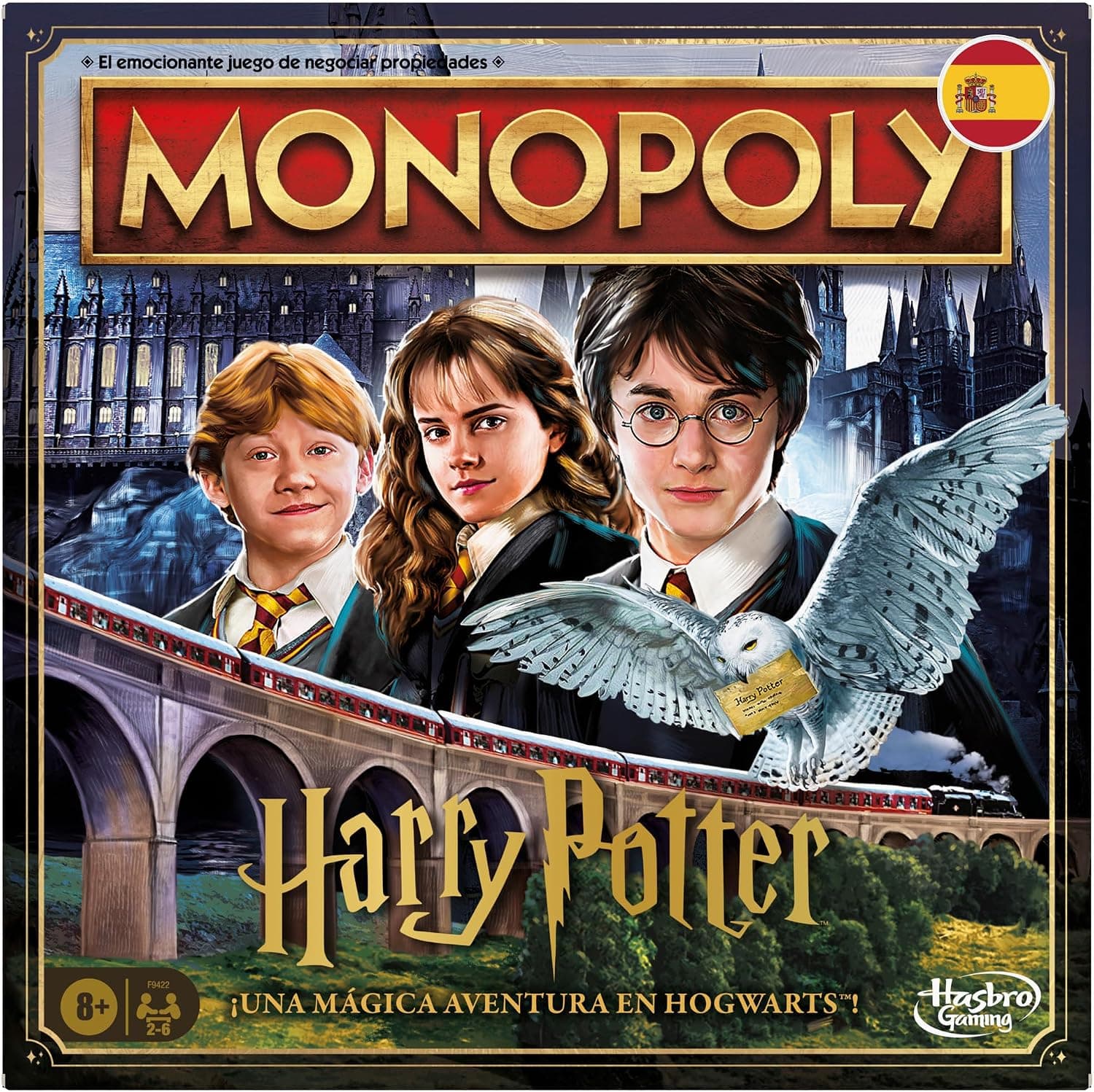 Hasbro Gaming Monopoly Harry Potter, Juego de Mesa, Diversión con Familia y Amigos, Multijuador Fantasía, Tablero de Castillo de Hogwarts, Gryffindor, Ravenclaw, Idea de Regalo