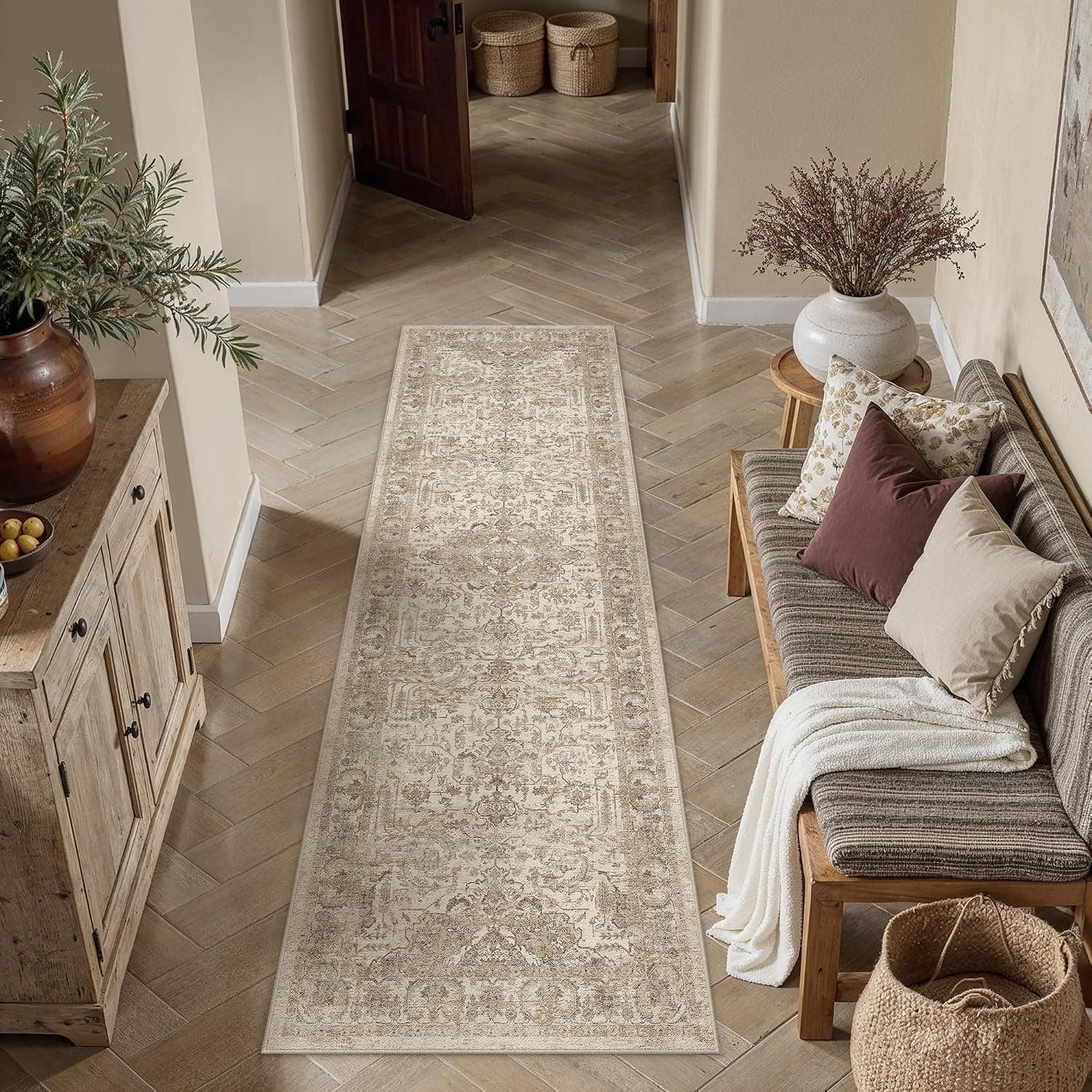 PureCozy Alfombra Pasillo Beige 60x240cm Antideslizante