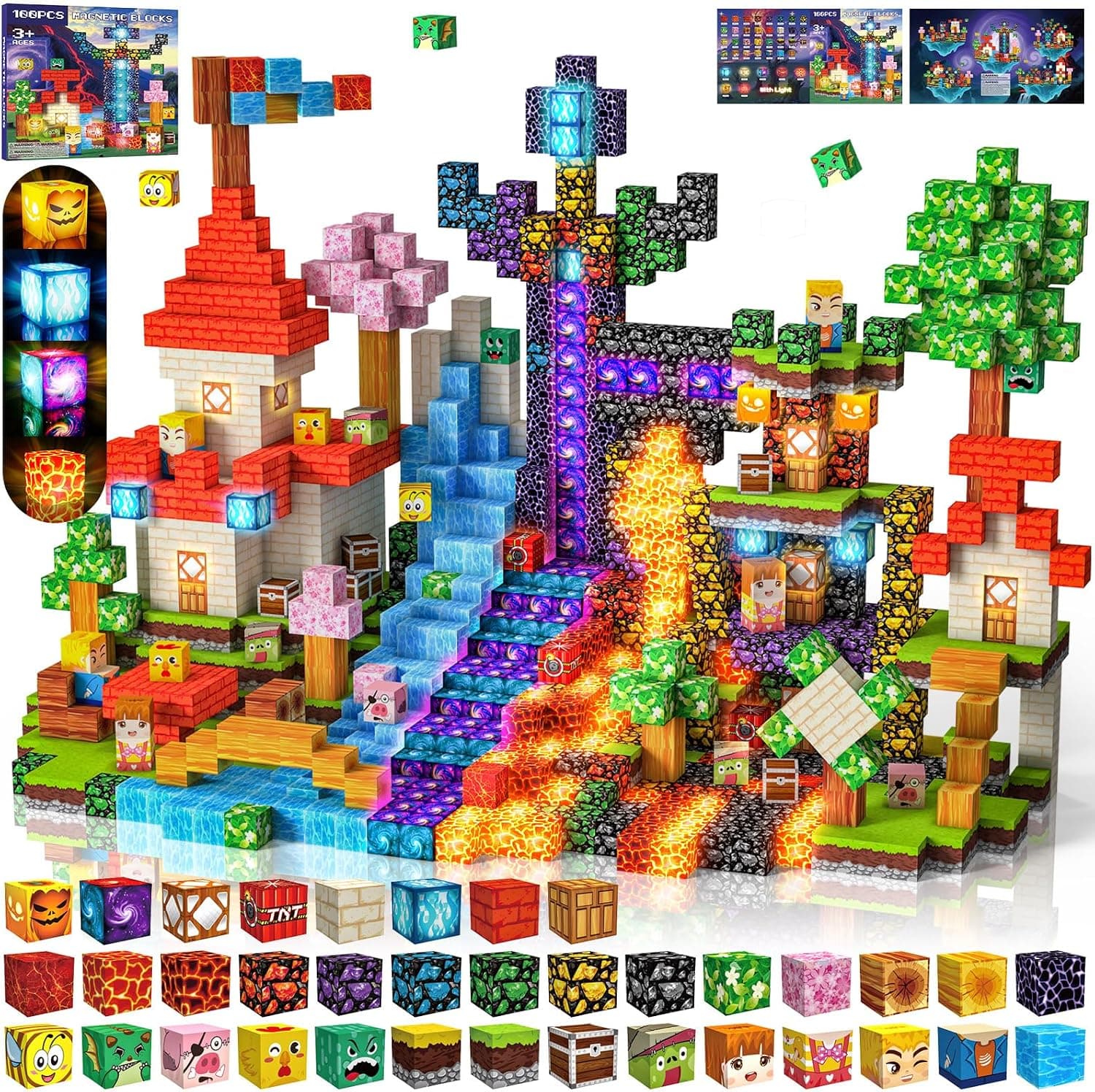Bloques Magneticos Construccion Niños 100 Piezas 2CM 3+ Magneticas, Juego Magnetic Blocks Tiles Construcción, Juguetes Montessori para Niños 4 5 6 7 8 9 10 11 12 Regalos de Cumpleaños para Niñas