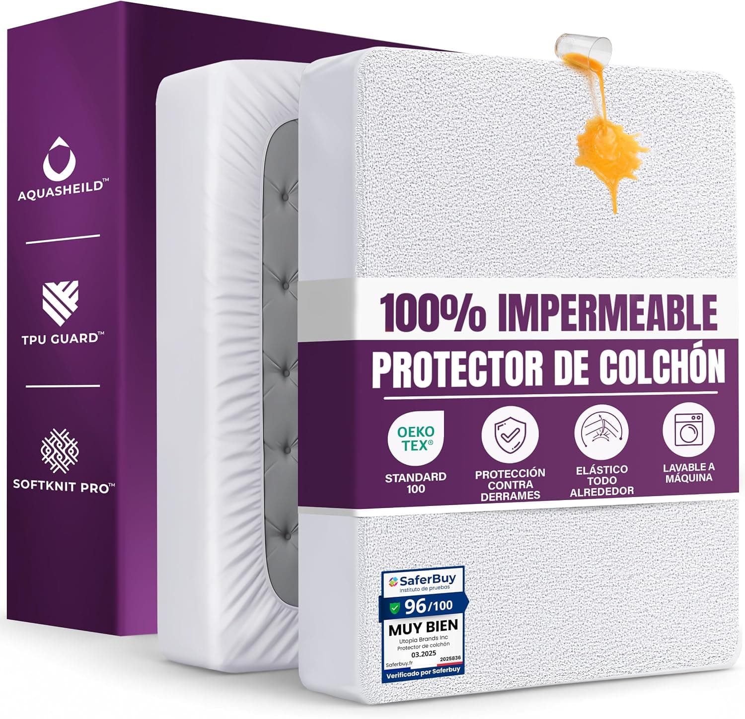 Protector de Colchón Impermeable 90x200 cm, hasta 30 cm
