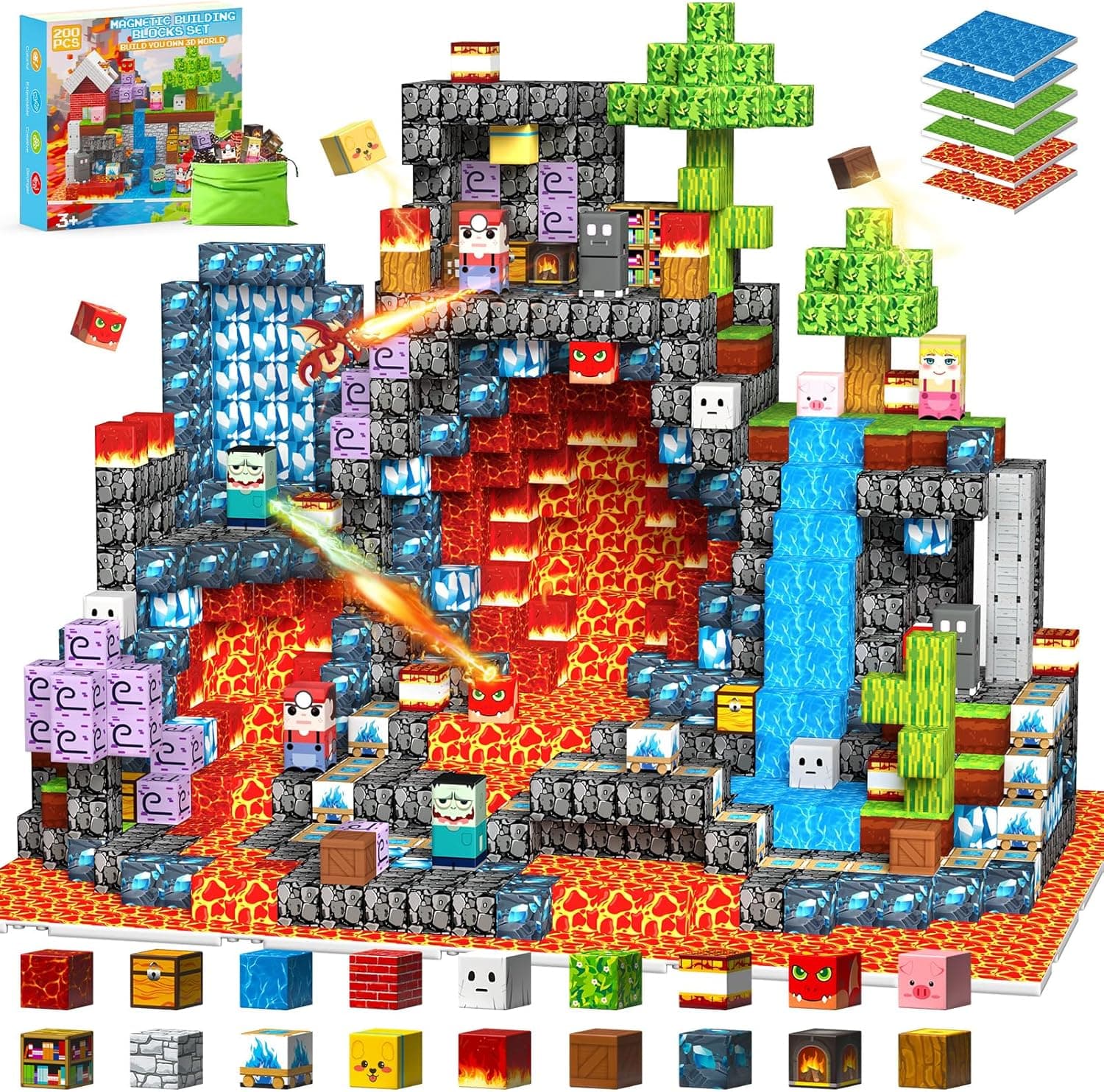 iKidiki 200 Piezas Bloques Magneticos Construccion Niños, Juguetes Niño Niña 3 4 5 6 Años Piezas Magneticas Niños Cubos Magneticos Bloques Regalo Niño 3-6 Años Juego magnético Stem