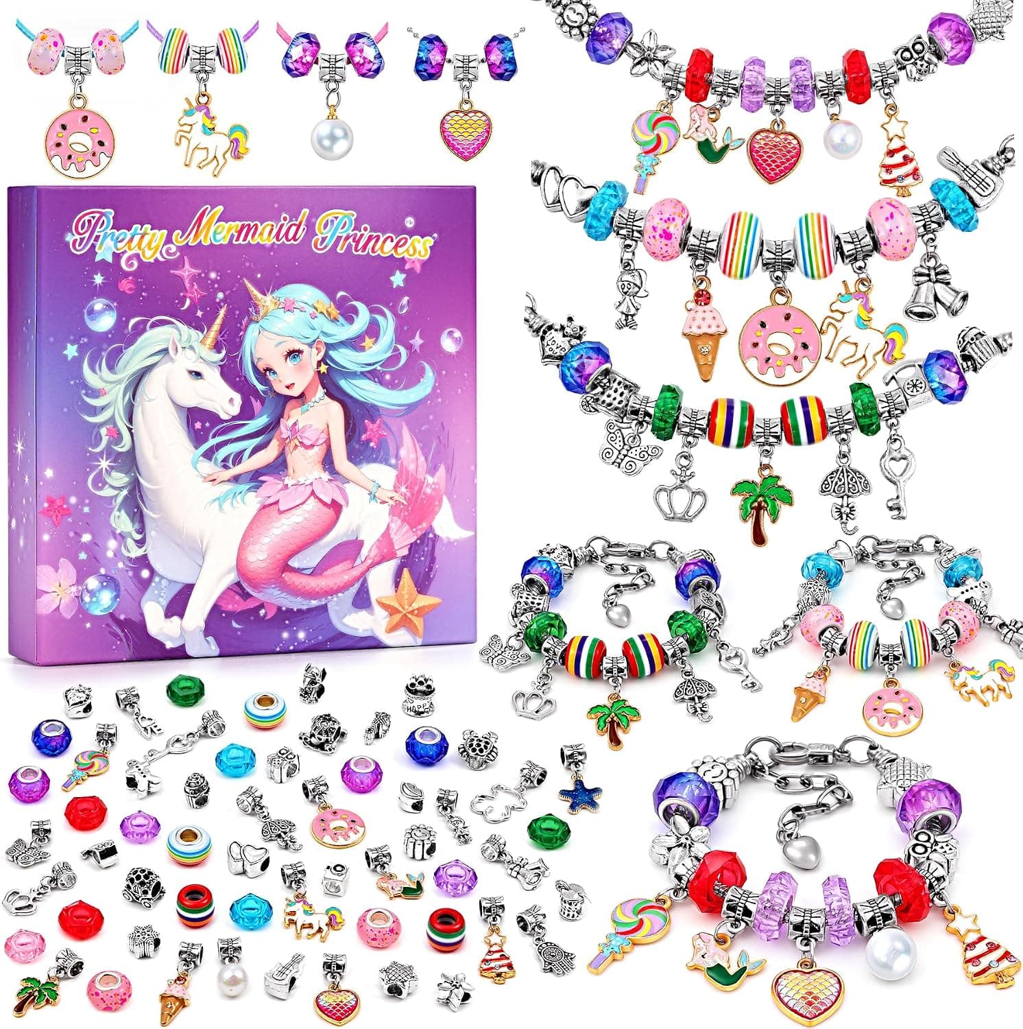 Tomylv Kit para Hacer Pulseras, Regalo Niñas 5 6 7 8 9 10 11 12 Años, Kit fabricación Joyas, Juego Abalorios, Juguete Navidad y Pascua