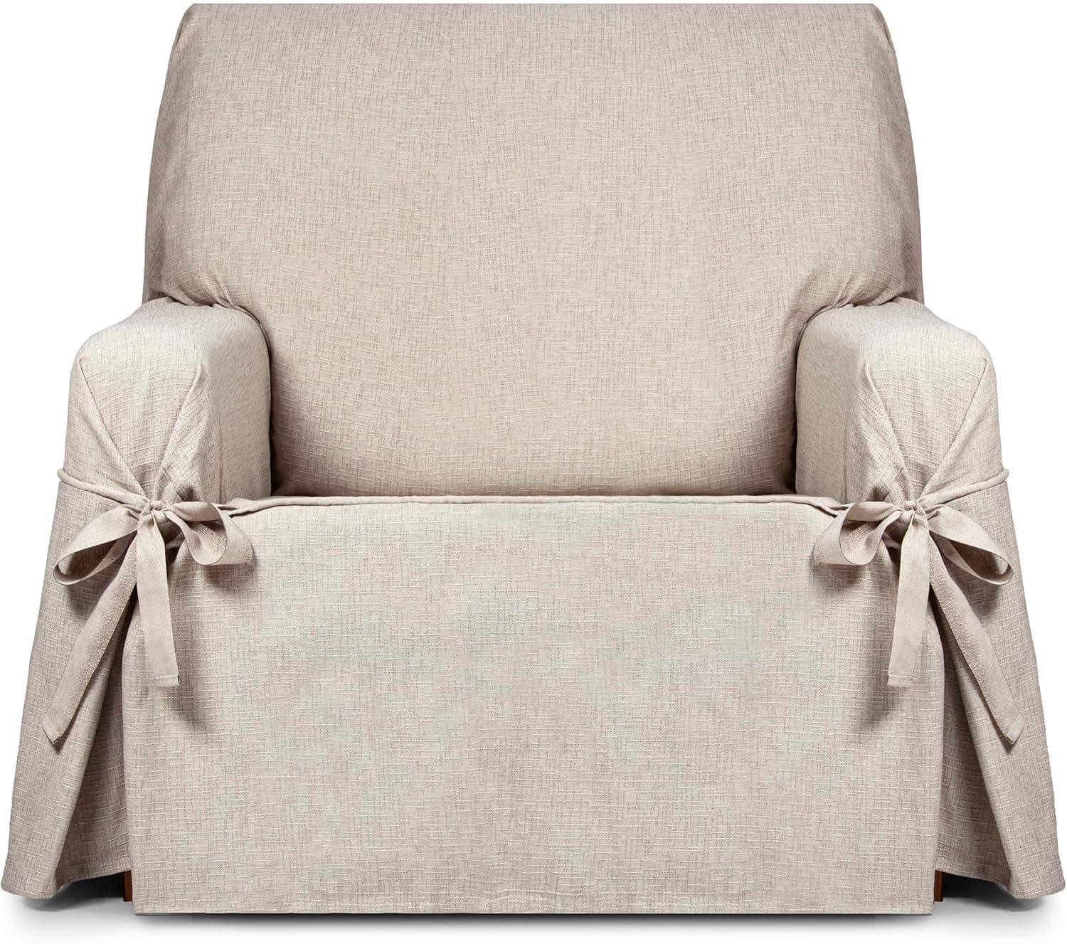 Eysa Genna Funda de sillón Antimanchas 1 Plaza con Lazos, para sillones de 80 cm-120 cm Respaldo orientativamente (Unos 55 cm - 60 cm de sentada del sillón), Lino.