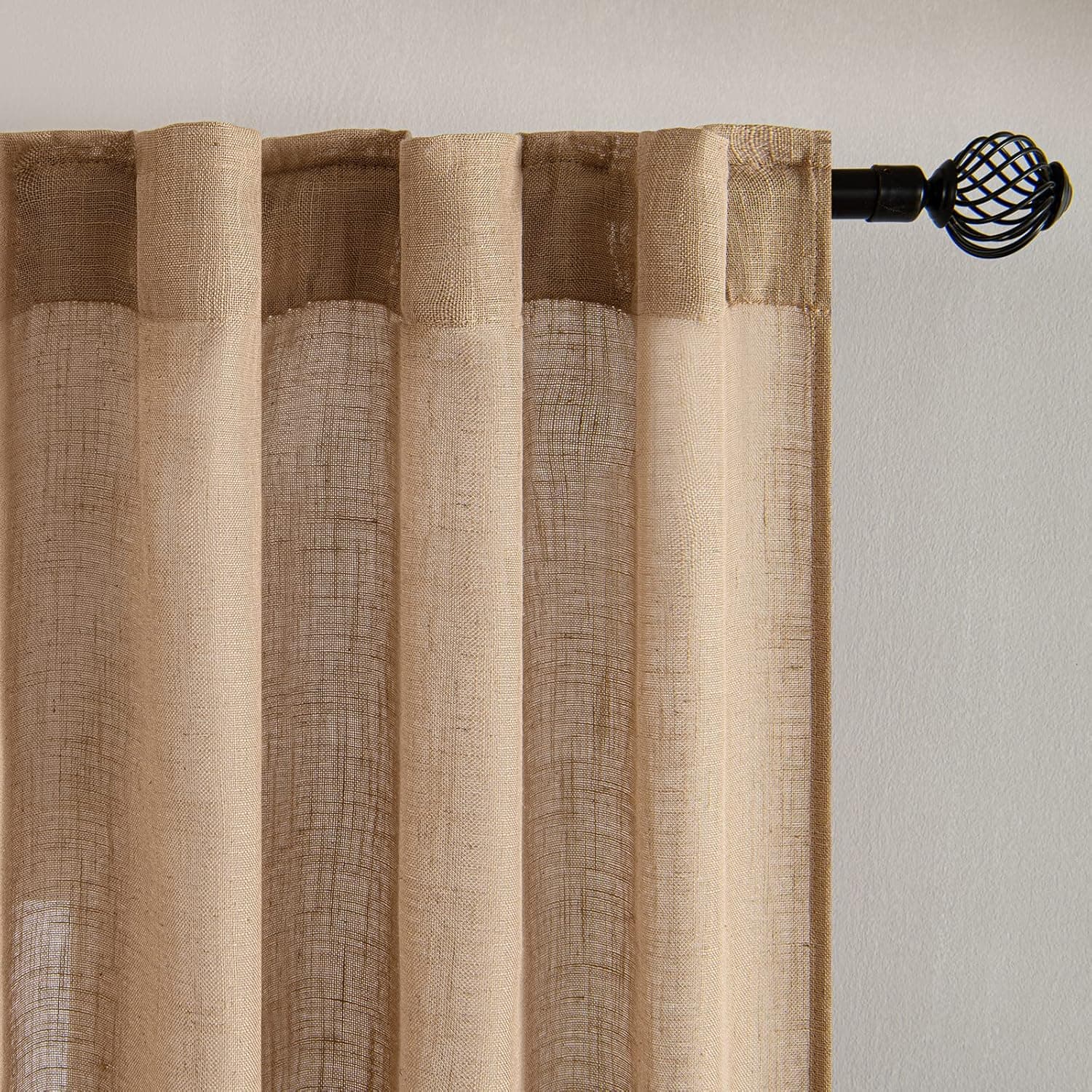 MIULEE Cortinas de Lino Translúcido 2 Piezas Marrón 245x140cm (HxL)