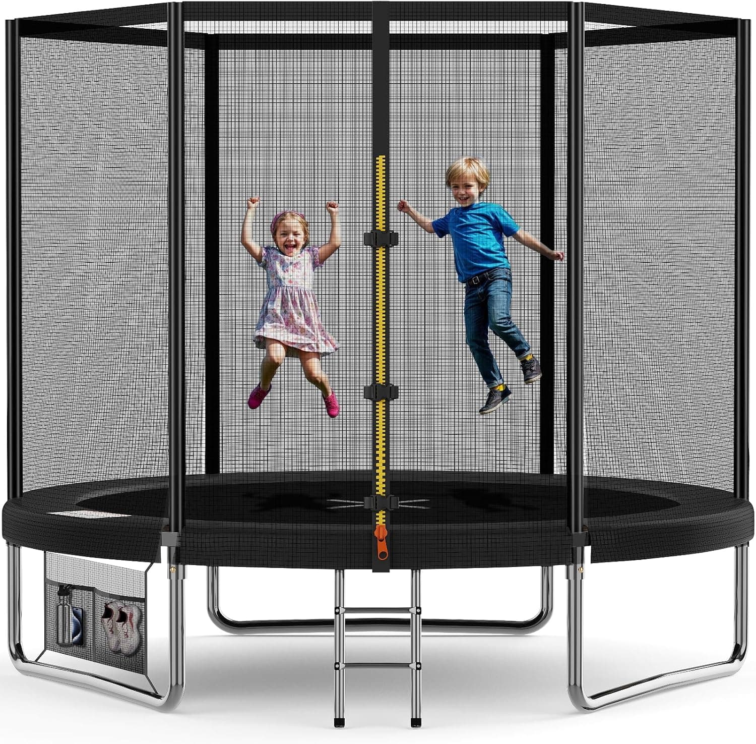 Devoko Cama Elástica Exterior para Niños Ø 183/228/305/366/427 cm, Trampolines para Niños con Malla de Zapatos, Escalera, Red de Seguridad, Capacidad de Carga 50-150 kg