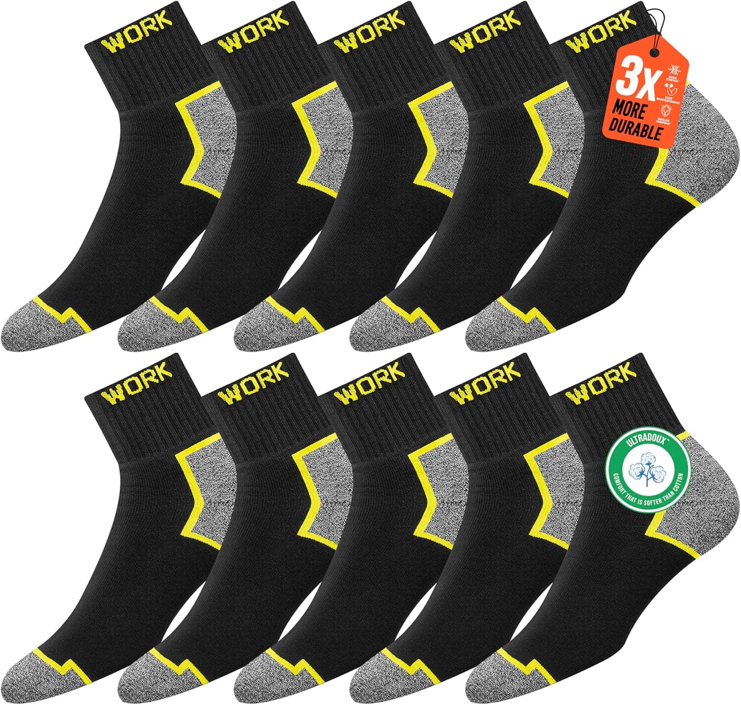 SOXCO 10 Pares Quarter Calcetines Hombre Trabajo Cortos WORK Socks