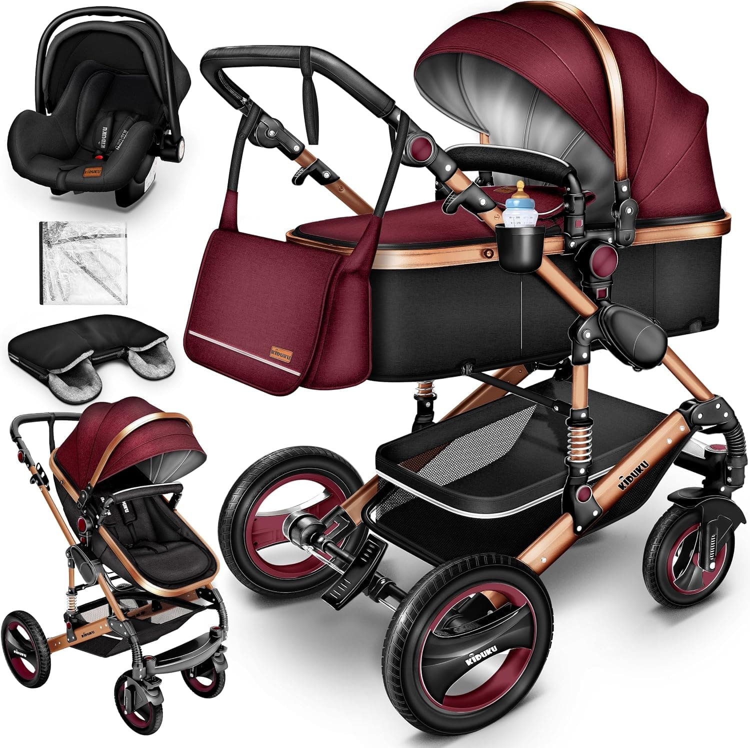 KIDUKU® Carrito de Bebé 3 en 1 | Silla de Paseo para Niños | Carricoche de 3 Piezas | Capazo, Cambiador, Cubrepiés | Sillita Coche Ligera Infantil ECE R129