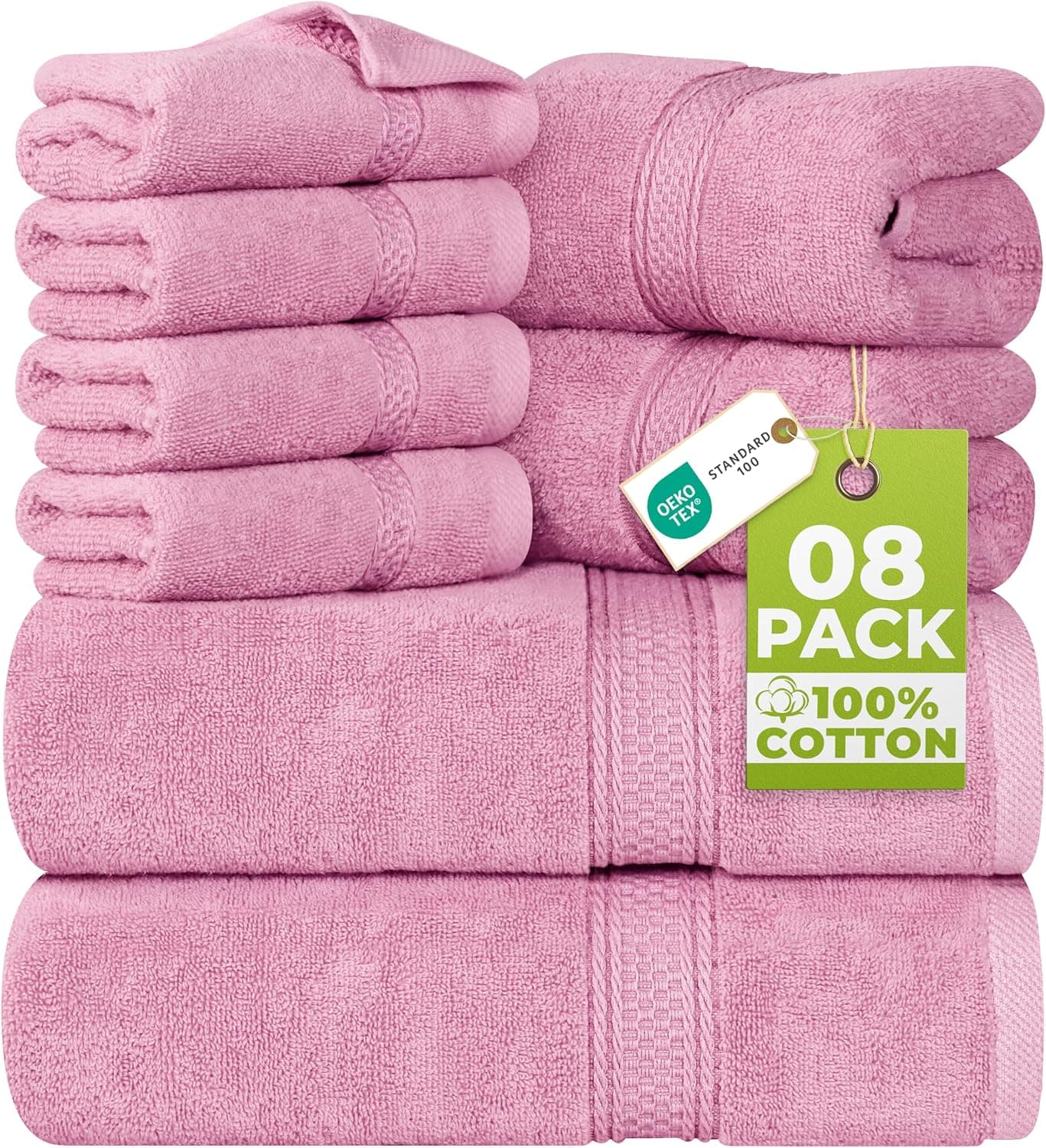 Utopia Towels - Juego Toallas Baño Completo 8 Piezas (Rosa)