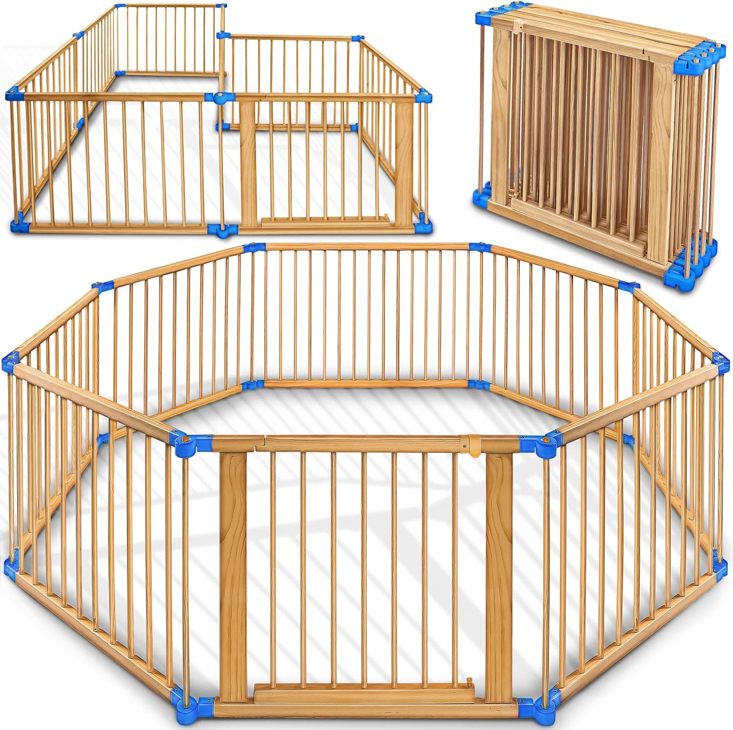 KIDUKU® Parque de bebé XXL 8 Piezas Corralito plegable puerta incluida, forma individual (Azul)