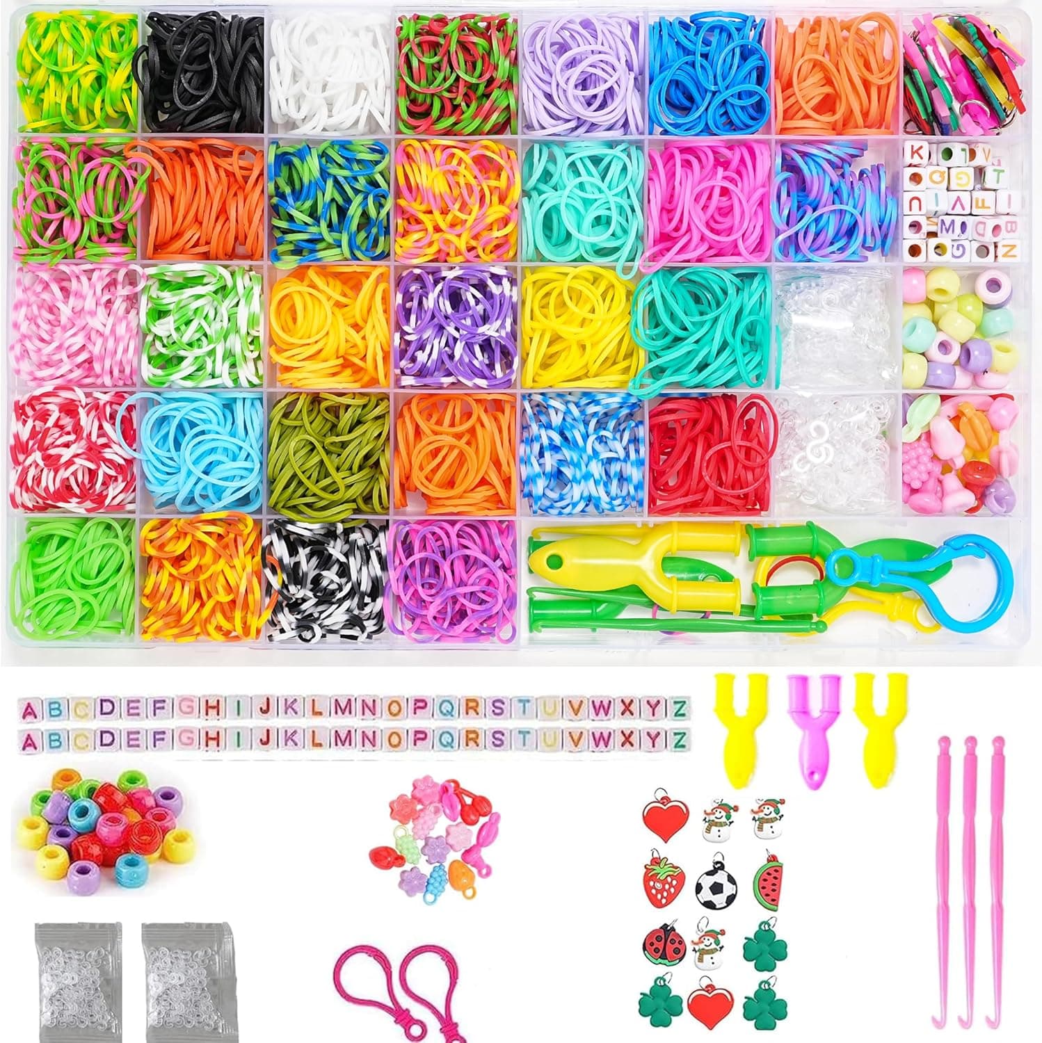 2000+ Gomas Para Hacer Pulseras,32 Rejilla Gomas Elásticas Plásticas kit,Juguete para Niños de Anillos y Collares de Bricolaje manualidades