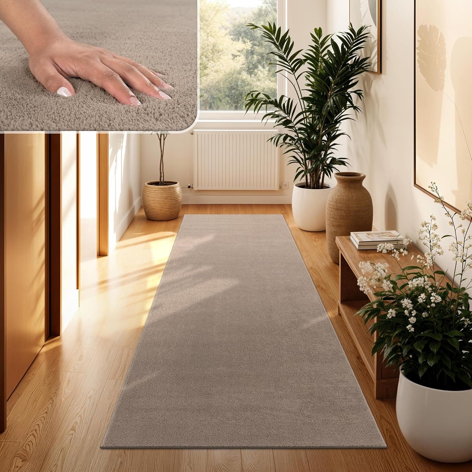 Paco Home Alfombra Moderna y Suave para Salón a Pelo Corto Lavable Fluffy Uni Efecto Piel Intemporal Elegante Antideslizante Fácil de Limpiar, tamaño:60x100 cm, Color:Taupe